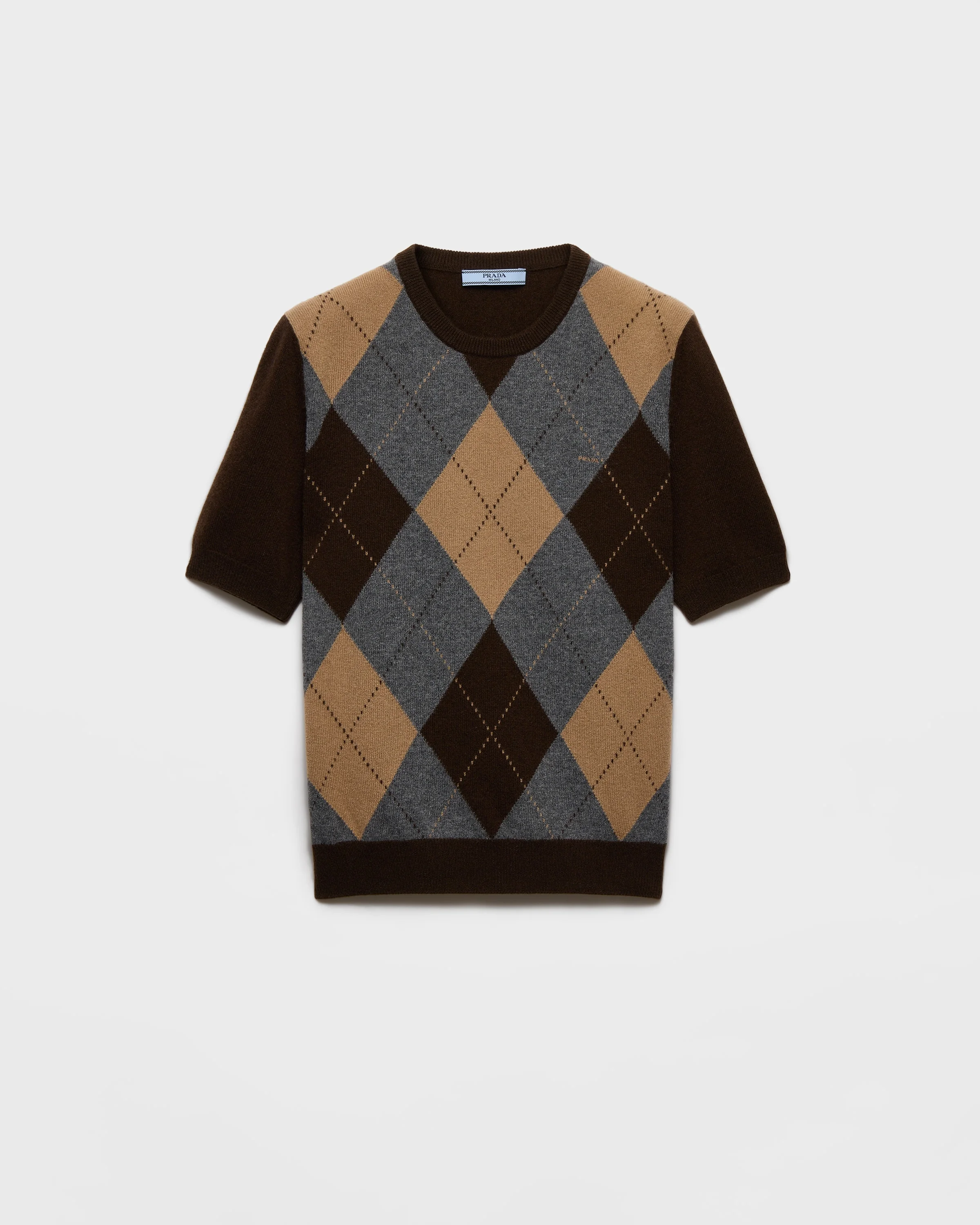 Short-sleeved argyle cashmere sweater - 1