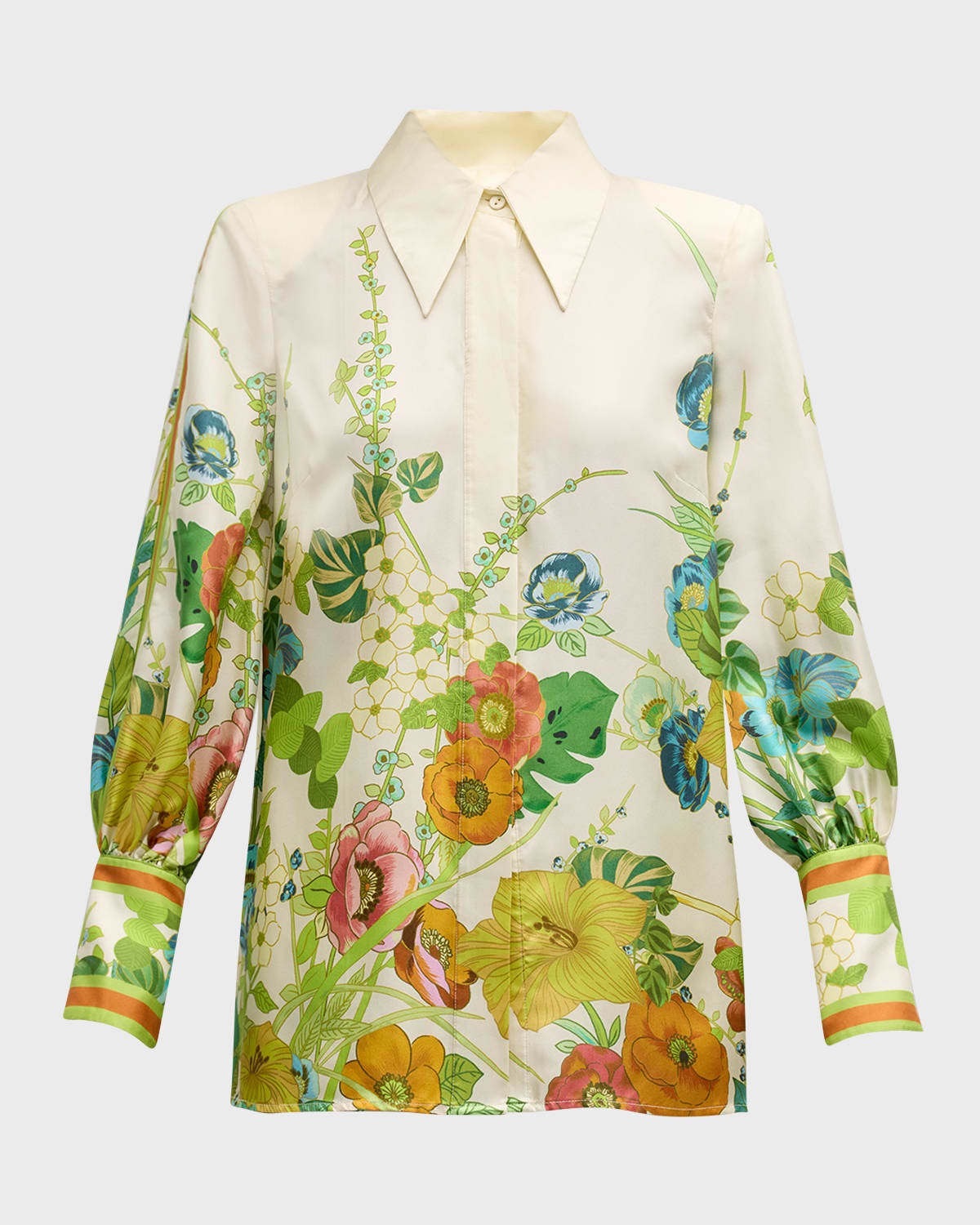 Constance Back Ribbon-Tie Floral Silk Shirt - 1