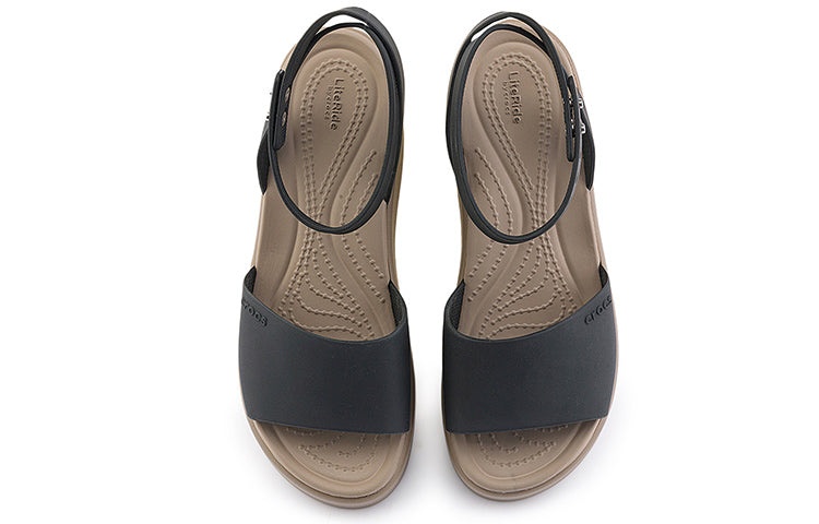 (WMNS) Crocs Brooklyn Ankle Strap Wedge Sandals 'Black Beige' 209406-07H - 4