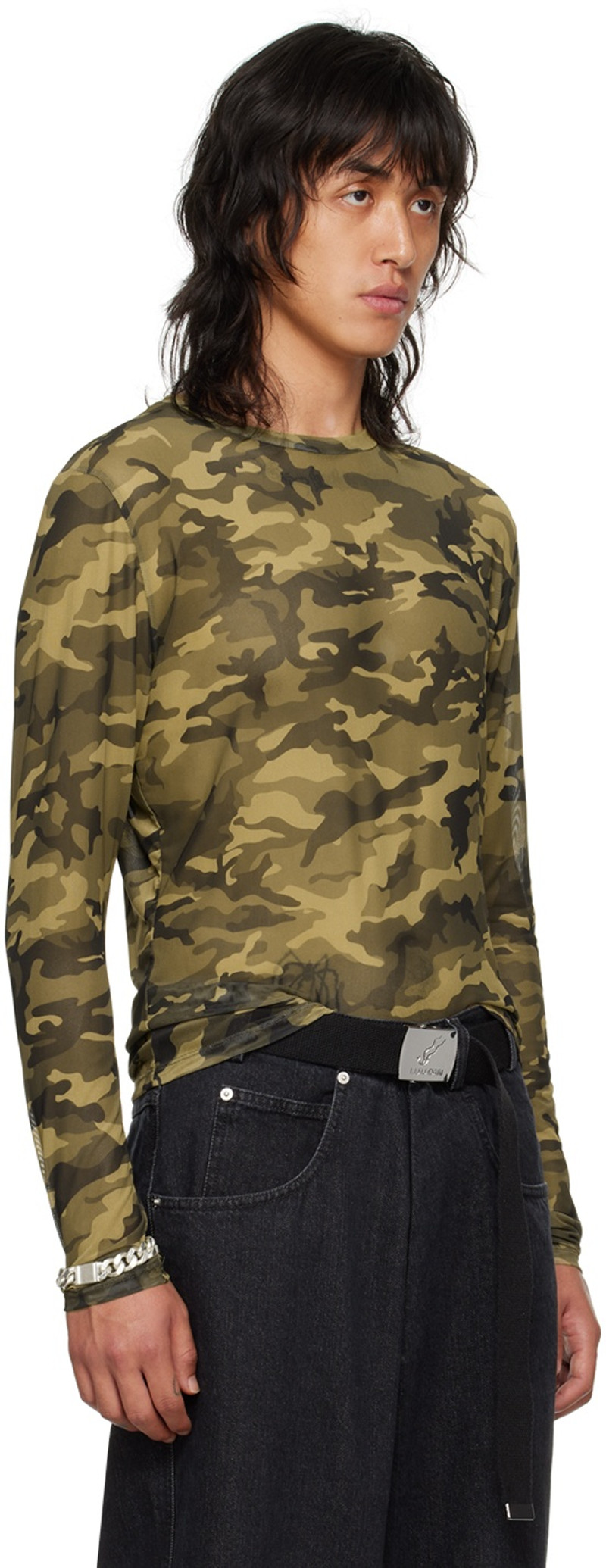 LU'U DAN Green Camouflage Long Sleeve T-Shirt outlook