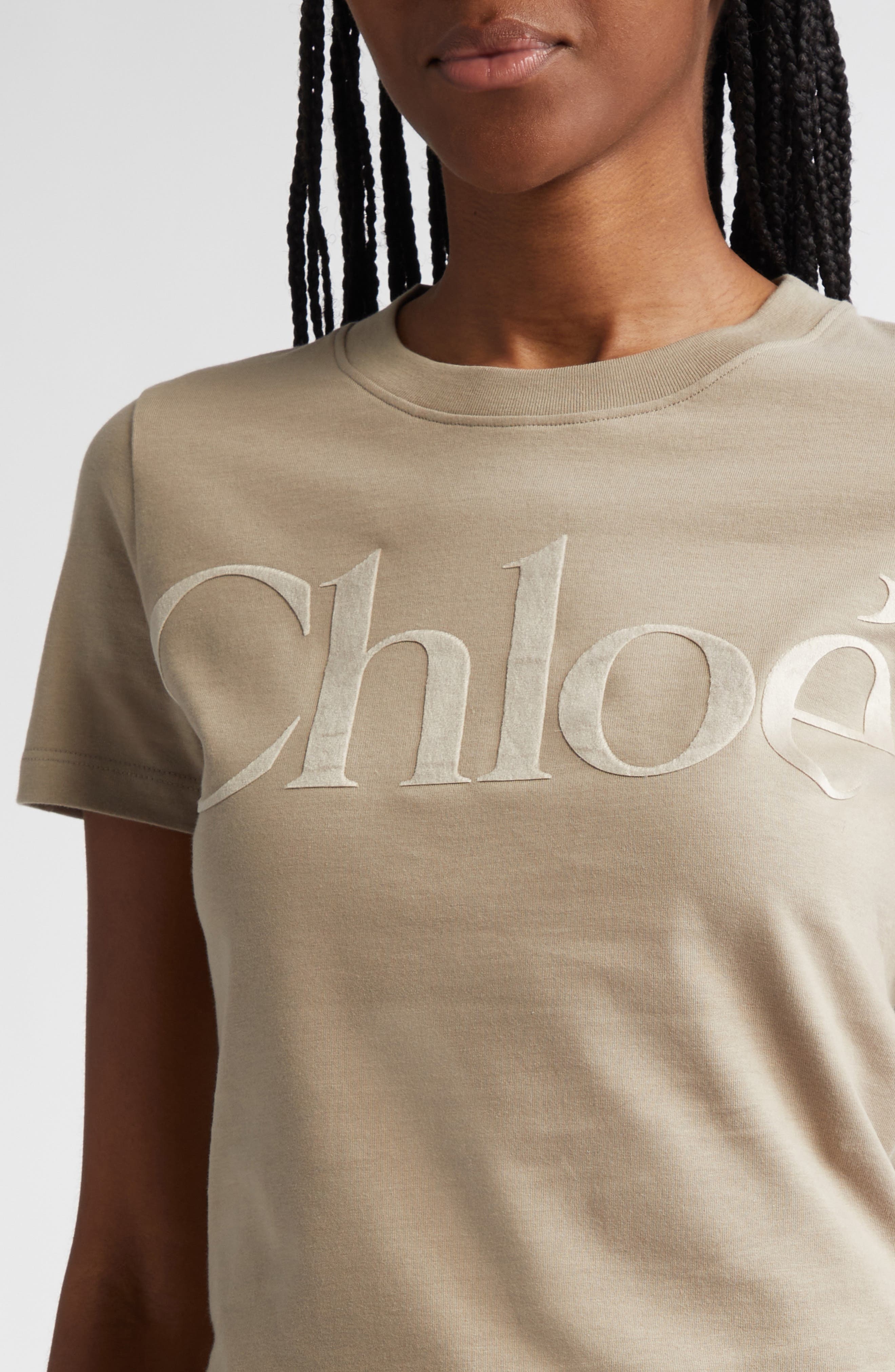 Chloé Logo Appliqué Cotton T-Shirt in Powder Grey at Nordstrom - 5