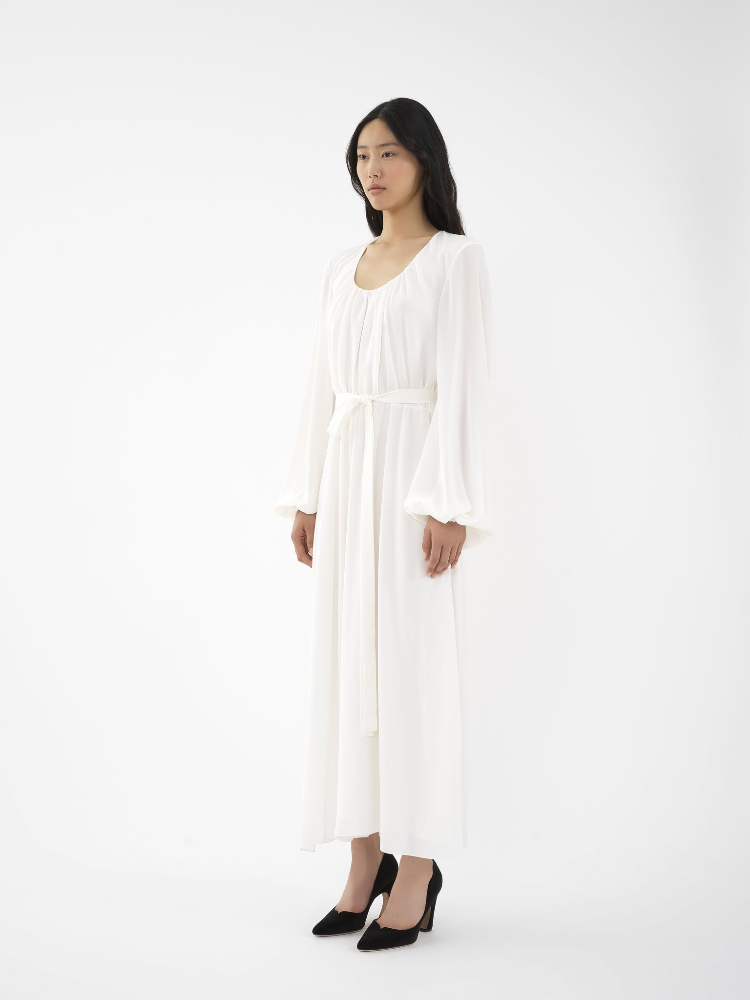 SCOOP-NECK LONG FLARED DRESS - 3