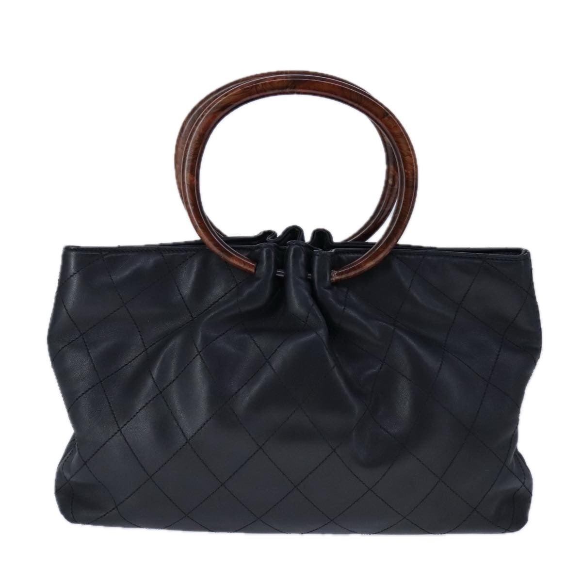 CHANEL Matelasse Bamboo Hand Bag Lamb Skin Black Gold CC - 2