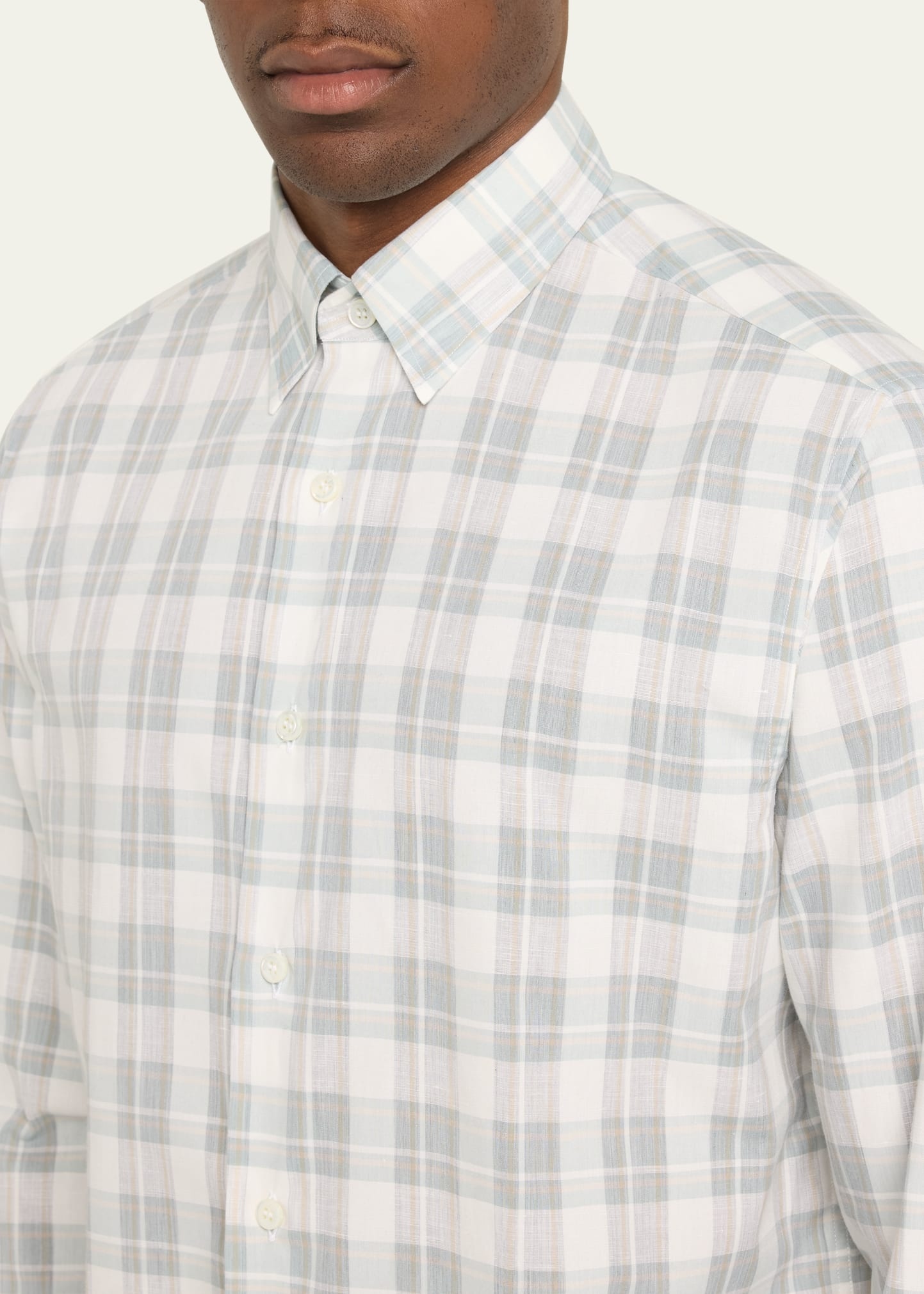 Men's Cotton-Linen Plaid Sport Shirt - 5