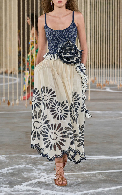ULLA JOHNSON Annisa Embroidered Cotton-Linen Midi Skirt multi outlook