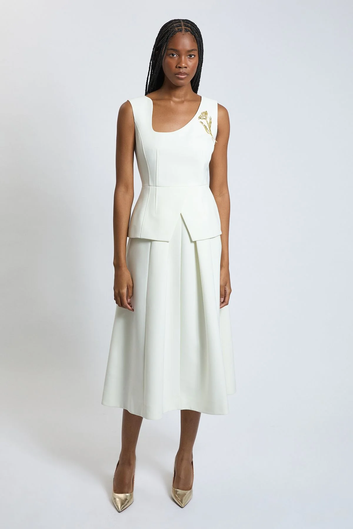 Polished Tailored Brooch Detail Full Midi Dress - 1