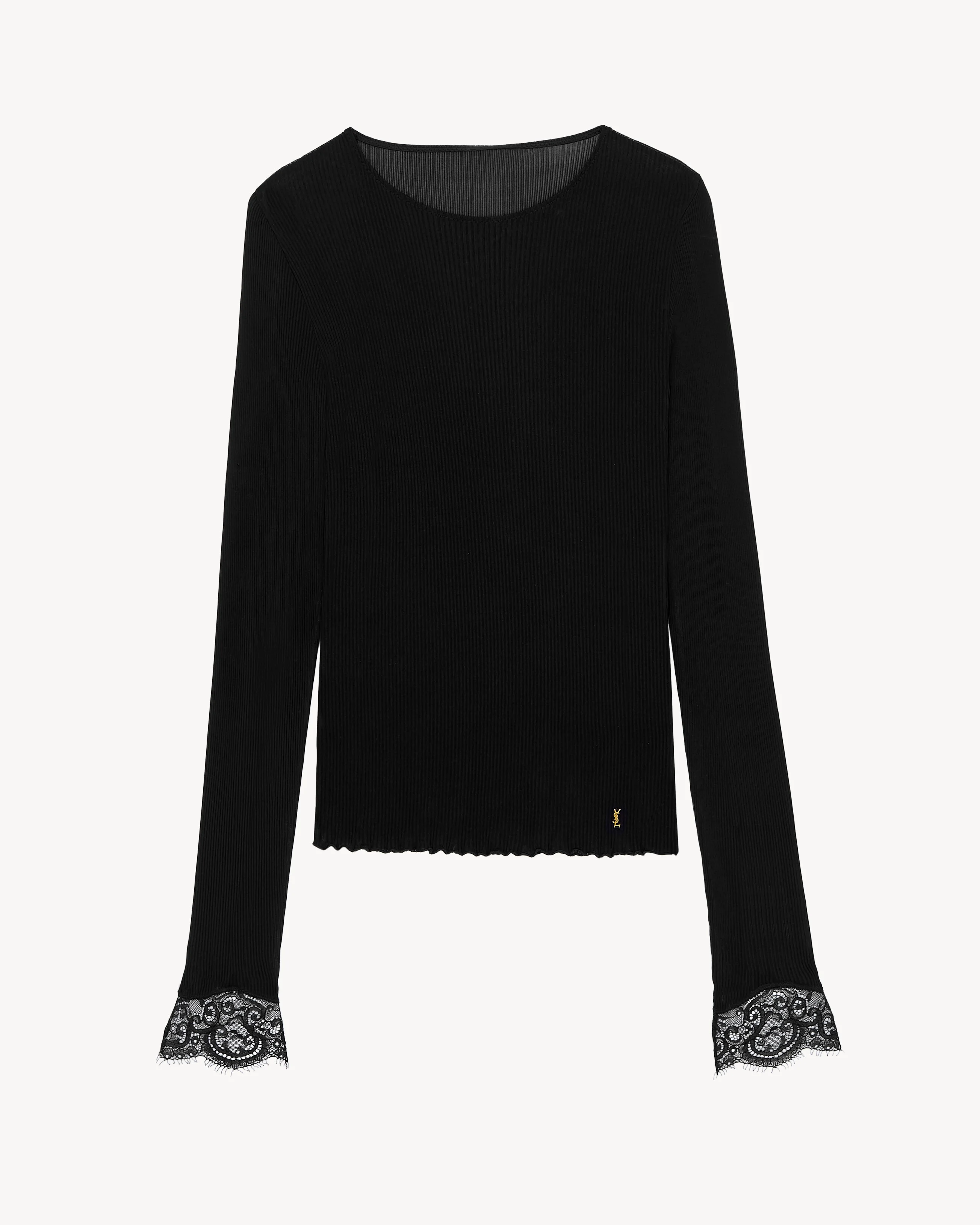 CASSANDRE LACE-CUFF TOP IN RIBBED SILK JERSEY - 1