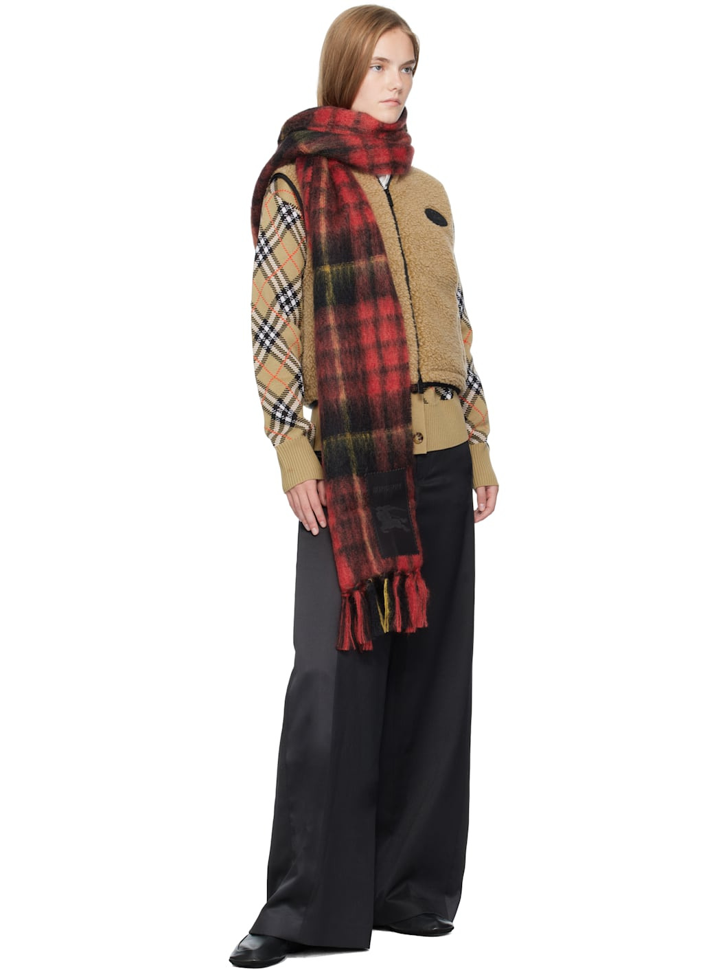 Red Check Mohair Wool Scarf - 2