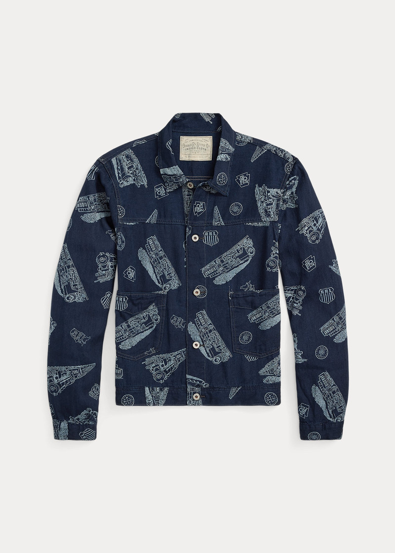 Indigo Railroad-Print Twill Jacket 1