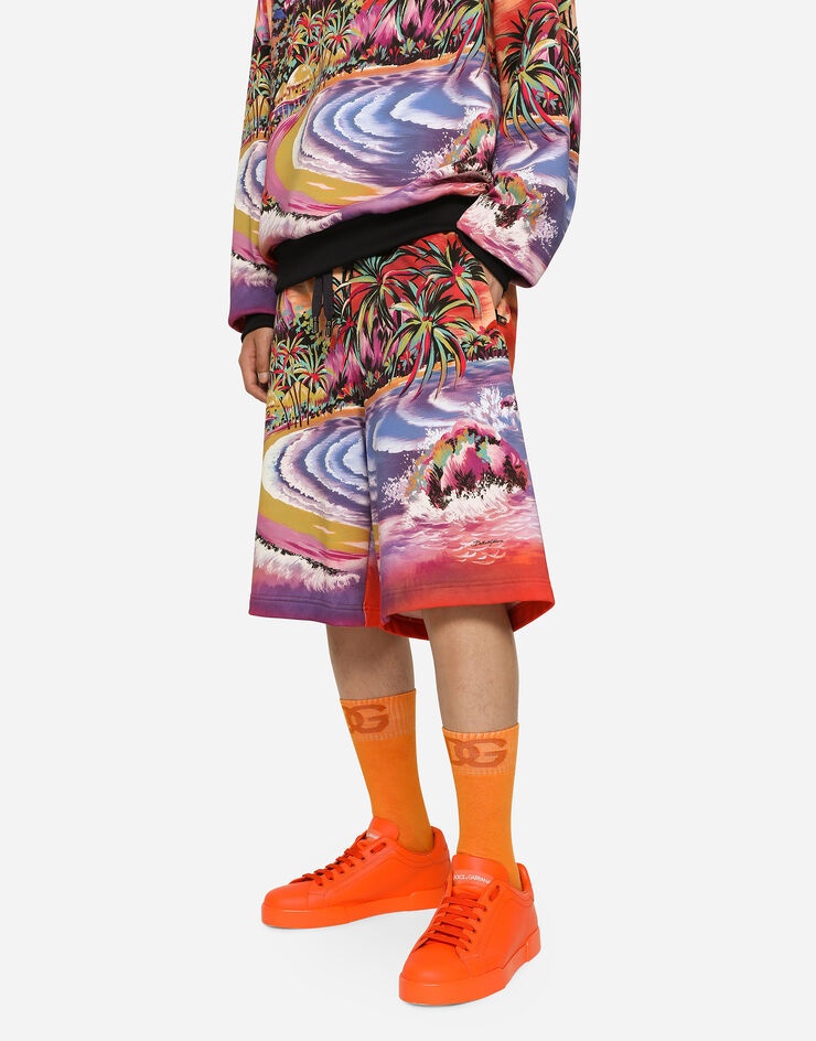 Jersey jogging shorts with Hawaiian print - 3