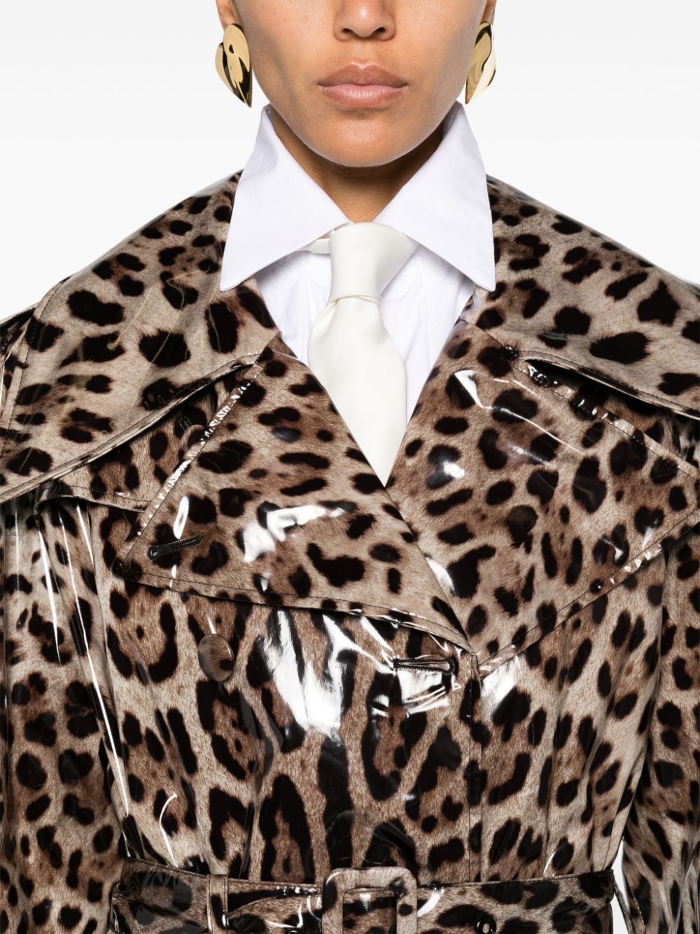 leopard-print belted trench coat - 5