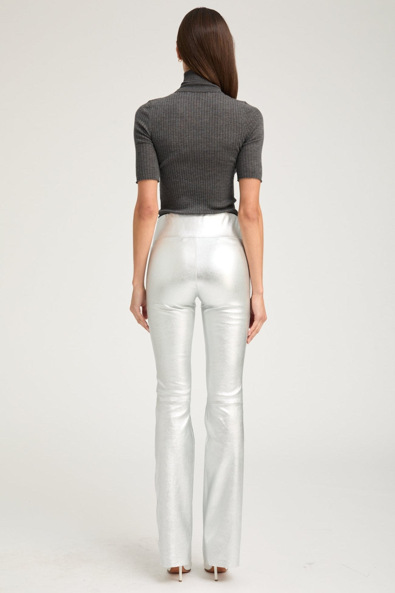 METALLIC SILVER LEATHER MICRO FLARE - 3