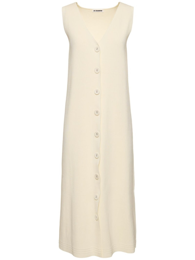 Jil Sander Cotton blend rib knit v neck midi dress