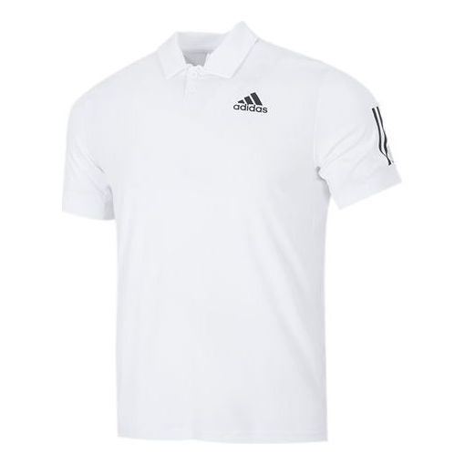 adidas Solid Color Stripe Tennis Athleisure Casual Sports Short Sleeve Polo Shirt White HF1815 - 1