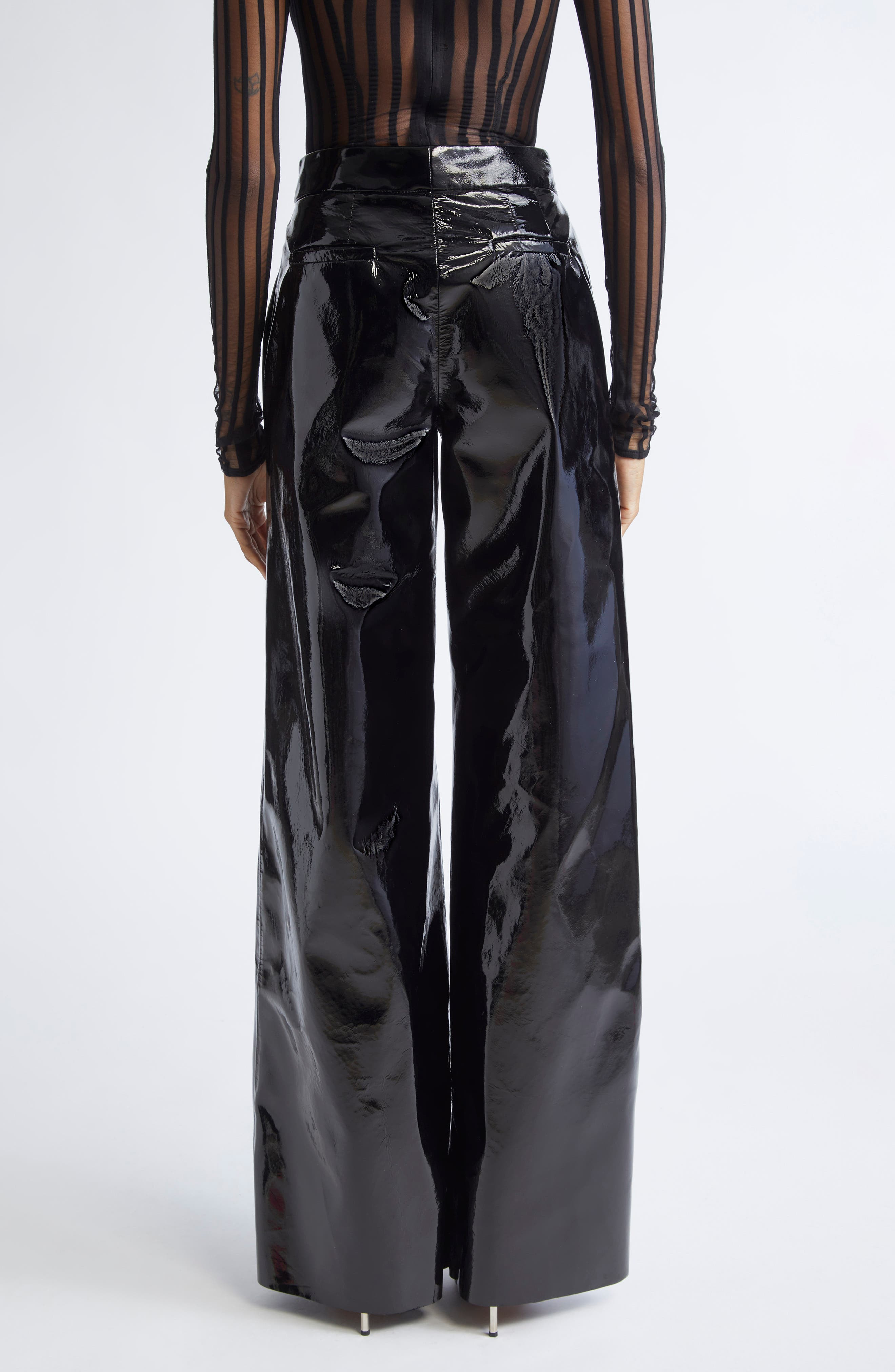 LaQuan Smith Wide Leg Patent Leather Pants in Black at Nordstrom - 3