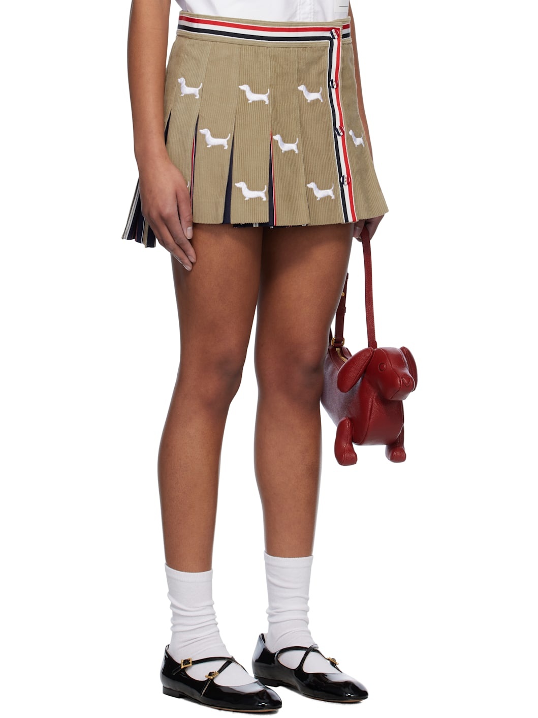 Khaki Button Front Pleated Hector Miniskirt - 2