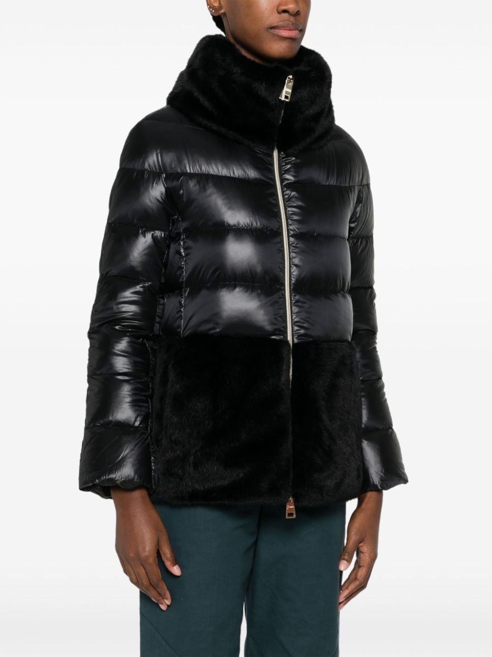 faux-fur quilted down jacket - 3