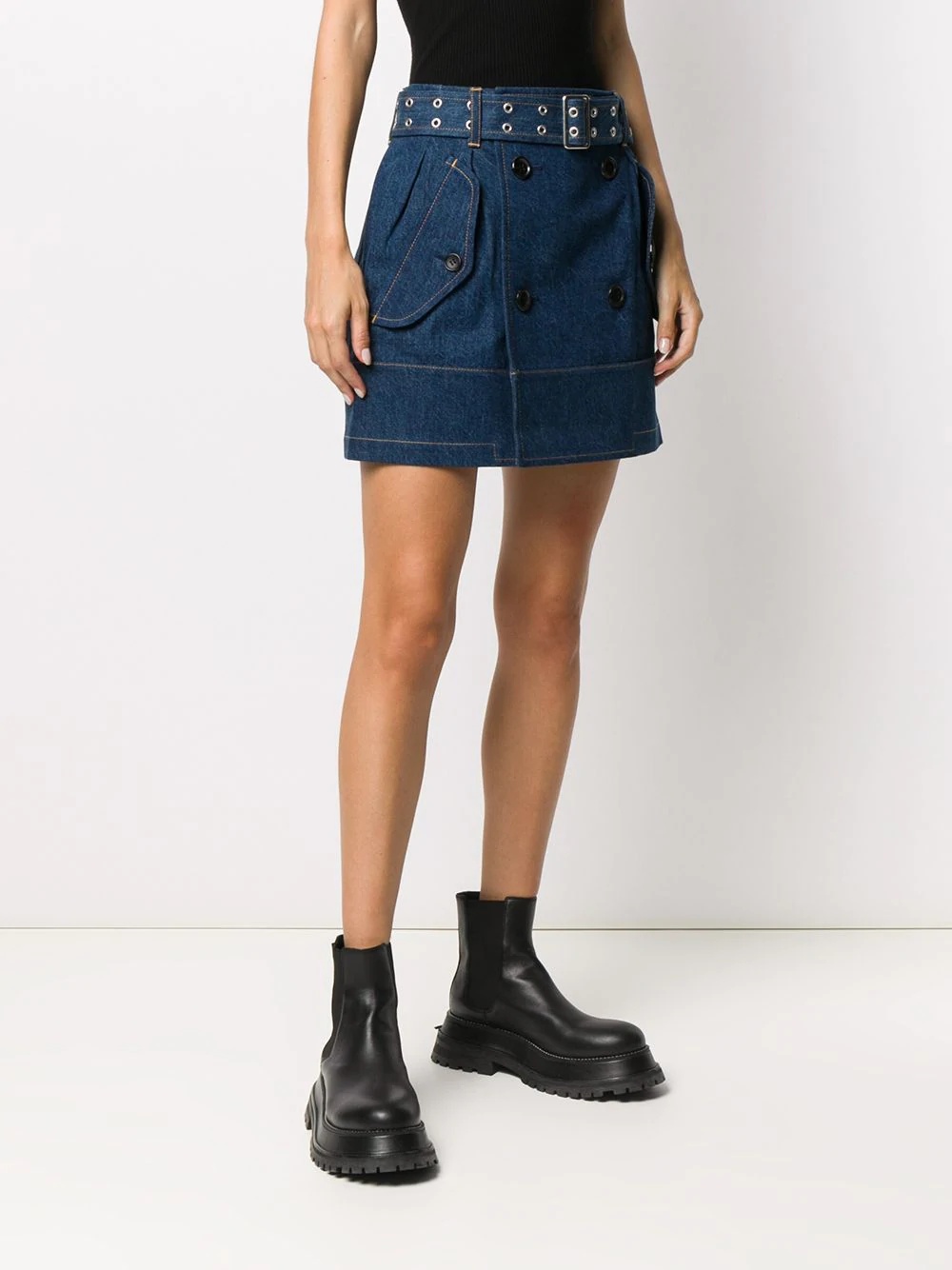 belted-waist denim skirt - 3