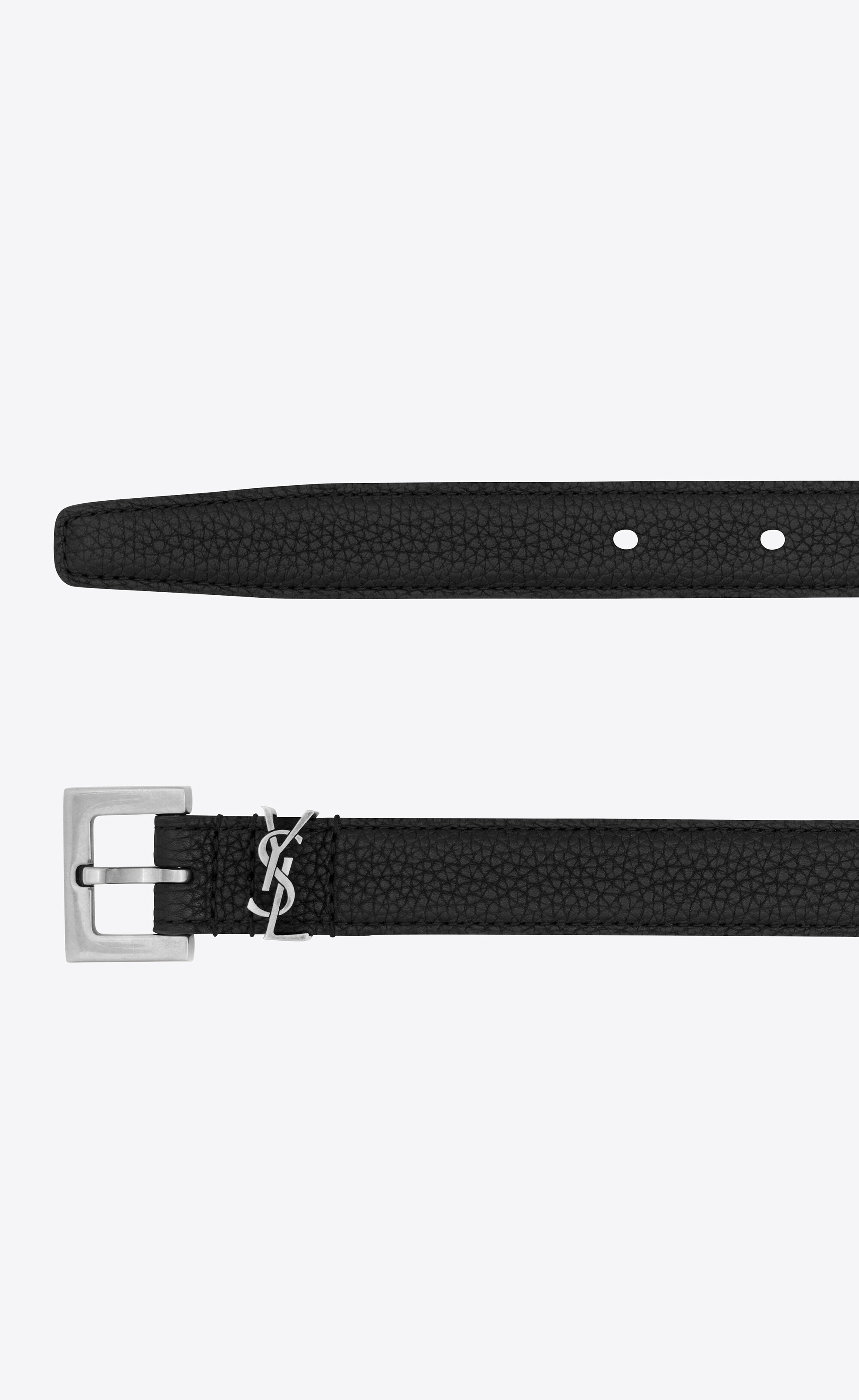 monogram thin belt with square buckle in grained leather - 2