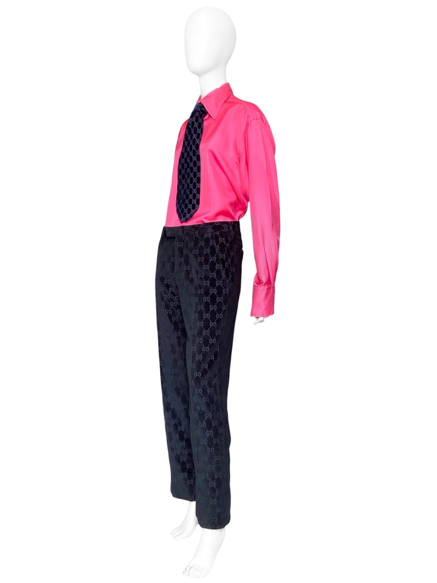 Gucci Fall 1997 Tom Ford Men’s Navy Monogram Velvet Trousers Pants 44 - 5