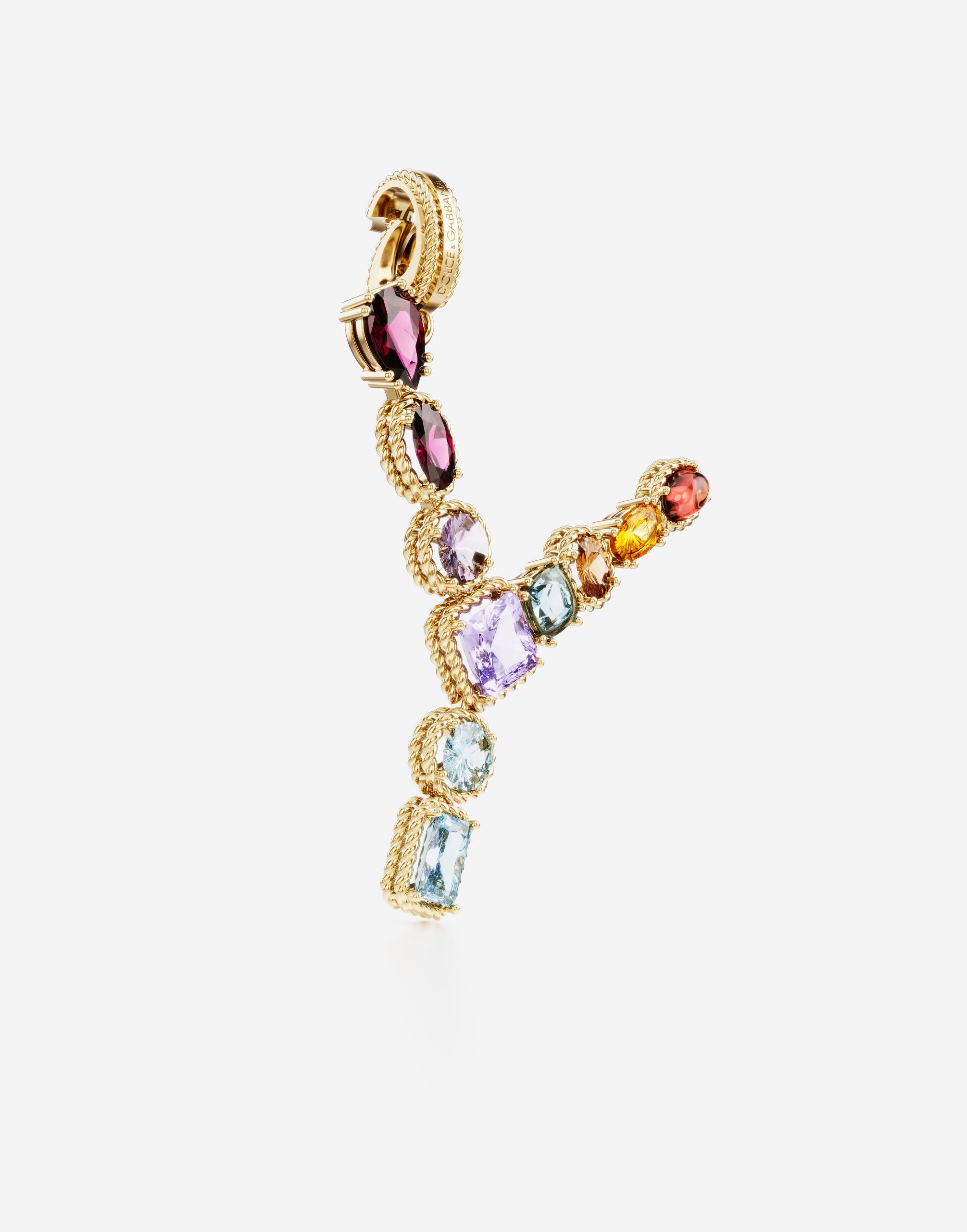 Rainbow alphabet Y 18 kt yellow gold charm with multicolor fine gems - 2