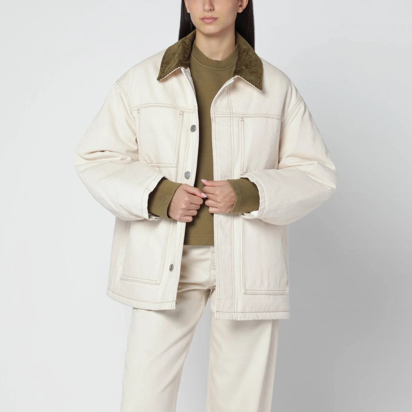 Ivory padded worker cotton jacket - 1