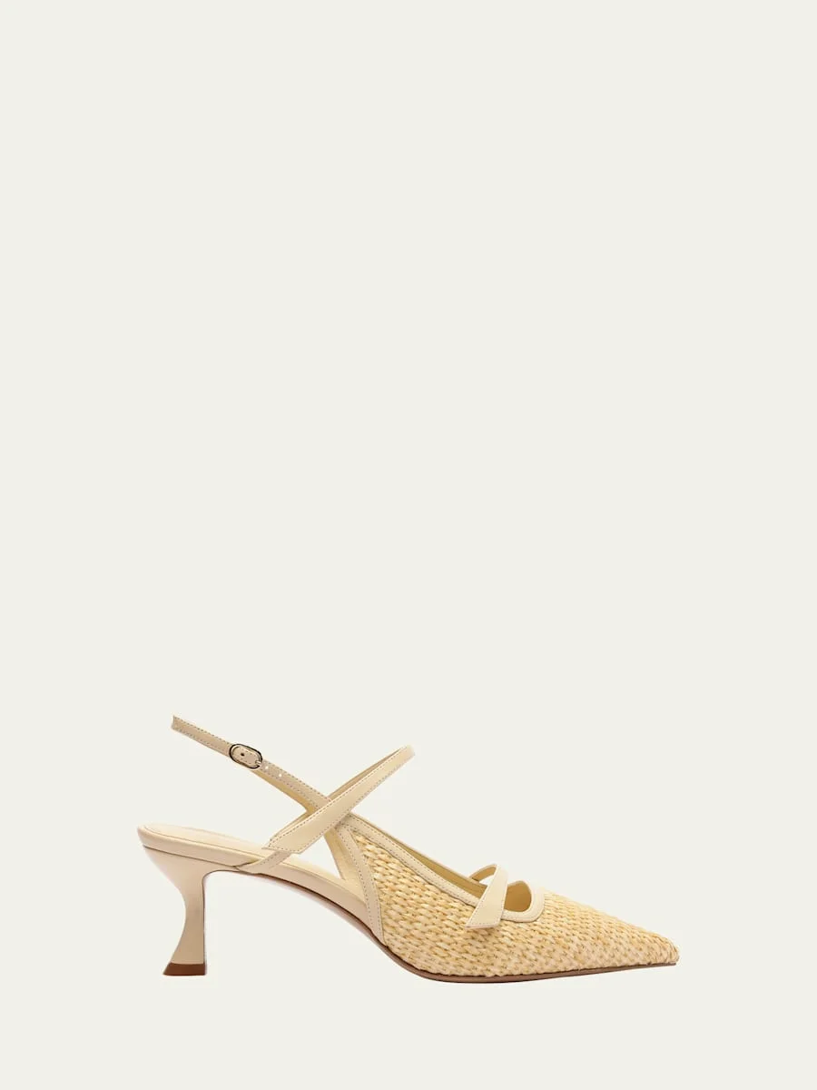 Tita Raffia and Leather Slingback Pumps - 1
