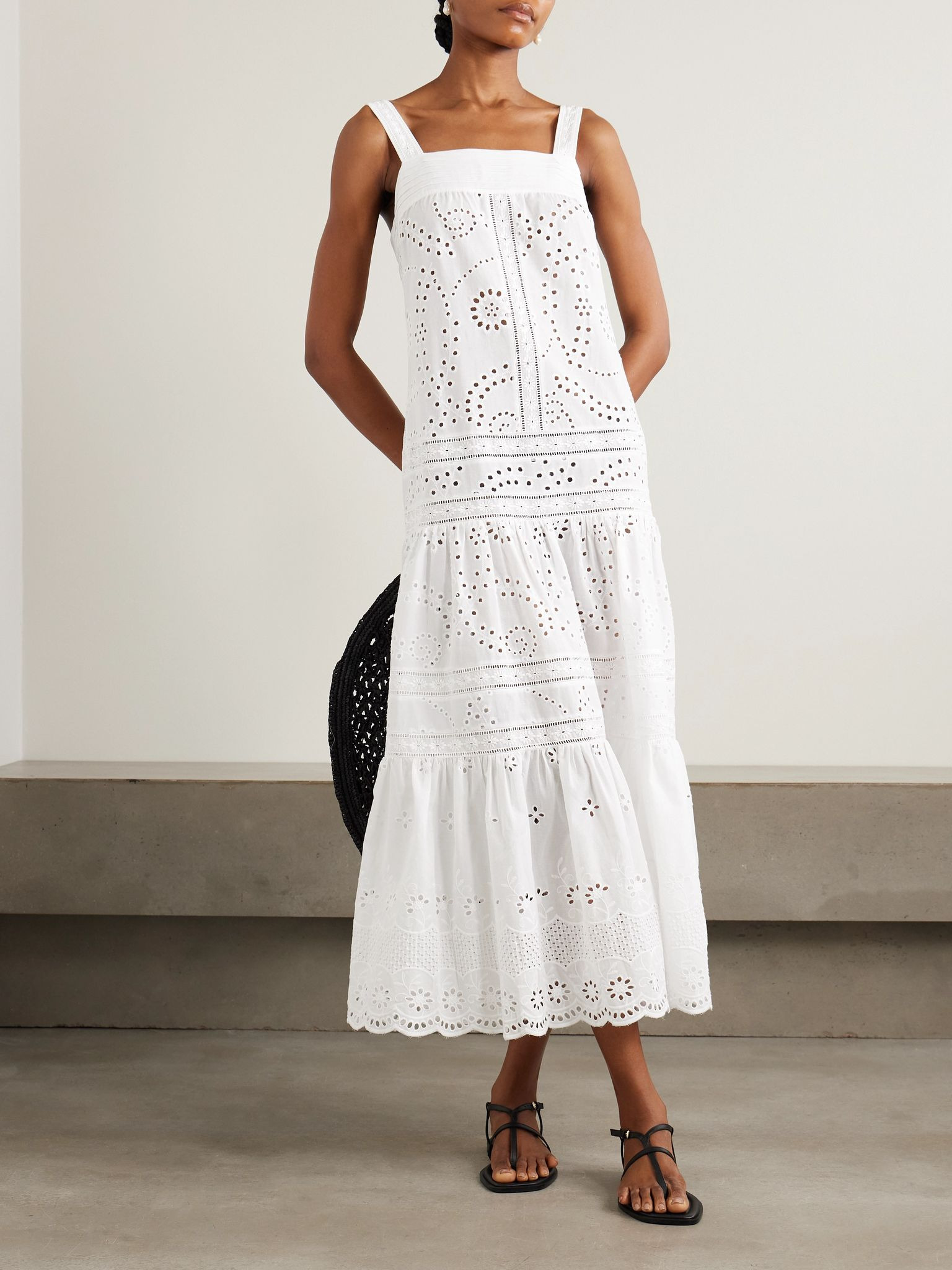 Populonia tiered scalloped broderie anglaise cotton maxi dress White - 2