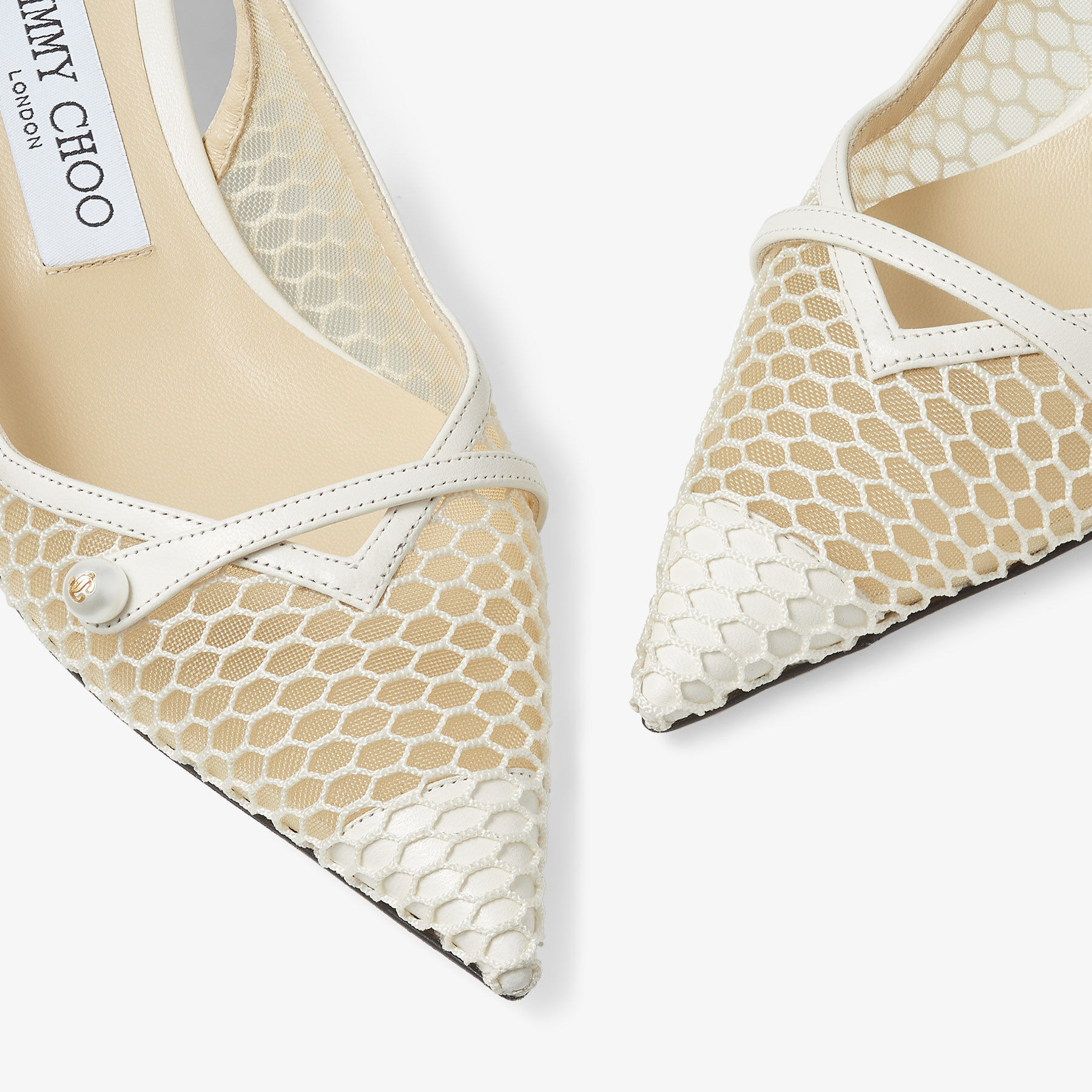 Amita 45
White Fishnet Mesh and Latte Nappa Slingback Pumps - 3