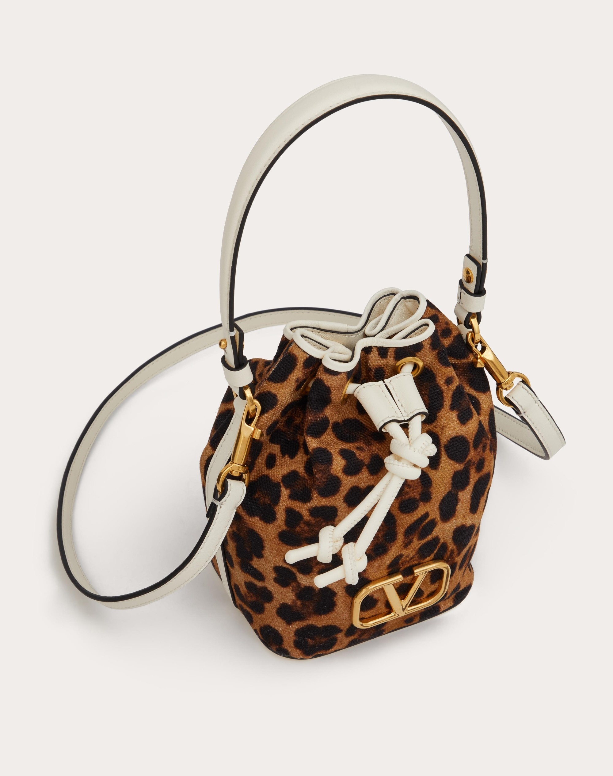 MINI VALENTINO GARAVANI ESCAPE BUCKET BAG IN CANVAS WITH ANIMALIER PRINT - 6