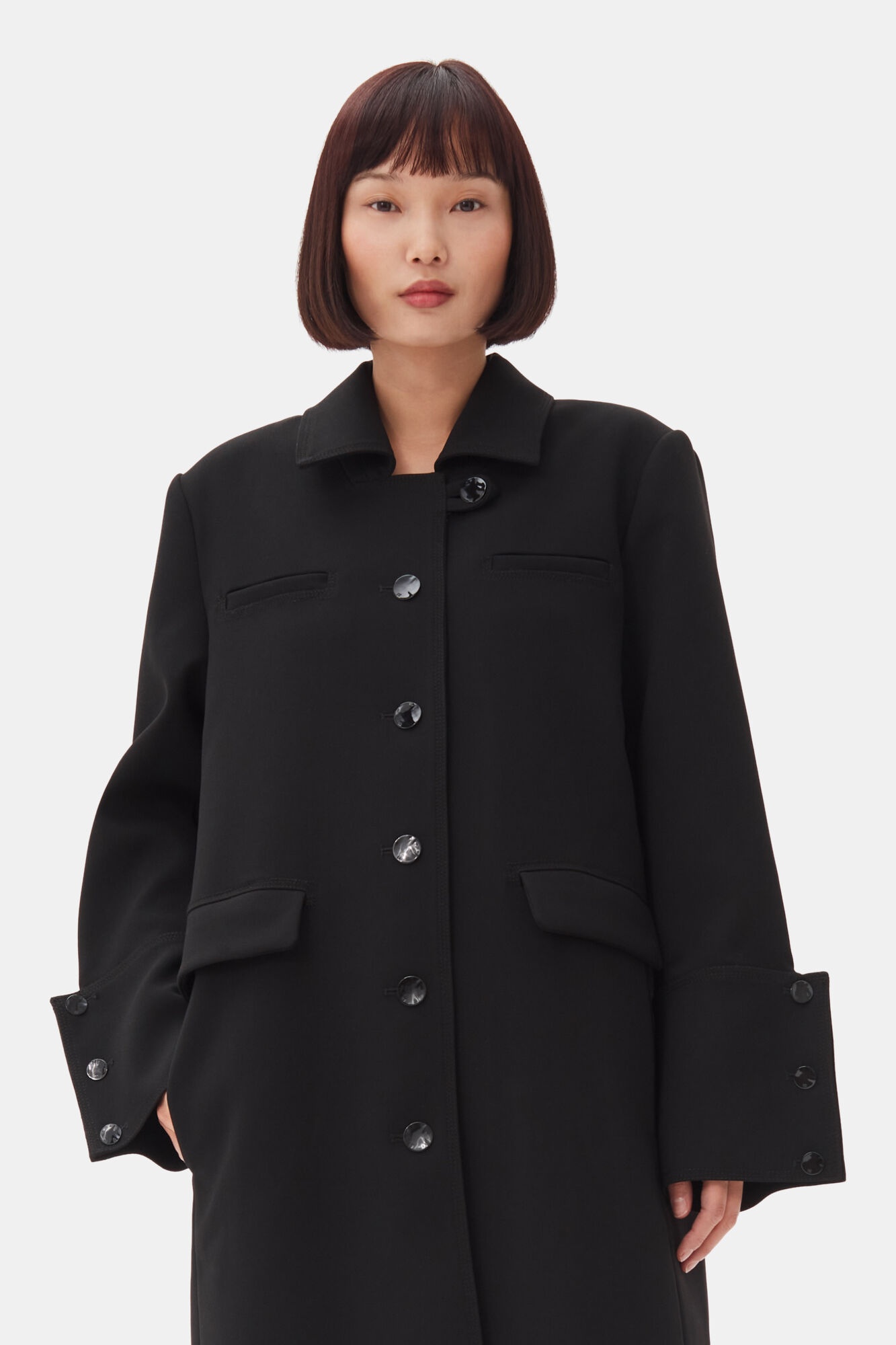 BLACK BONDED CREPE COAT - 3