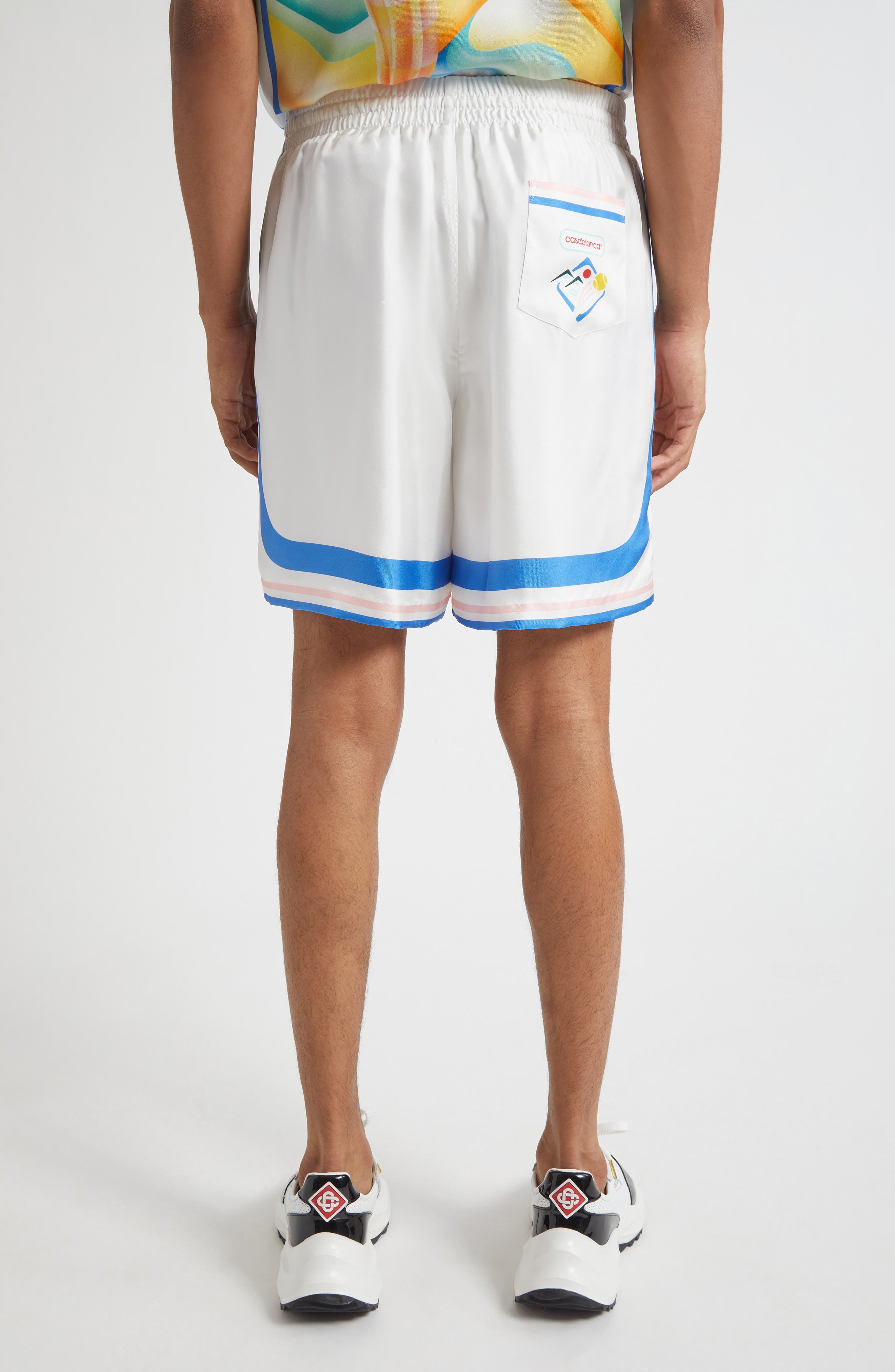 Casablanca Fuji Icon Drawstring Silk Shorts in Fuji Dream at Nordstrom - 3