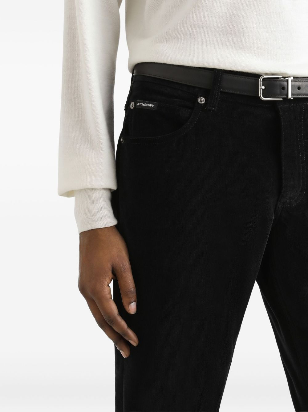 logo-plaque corduroy trousers - 4