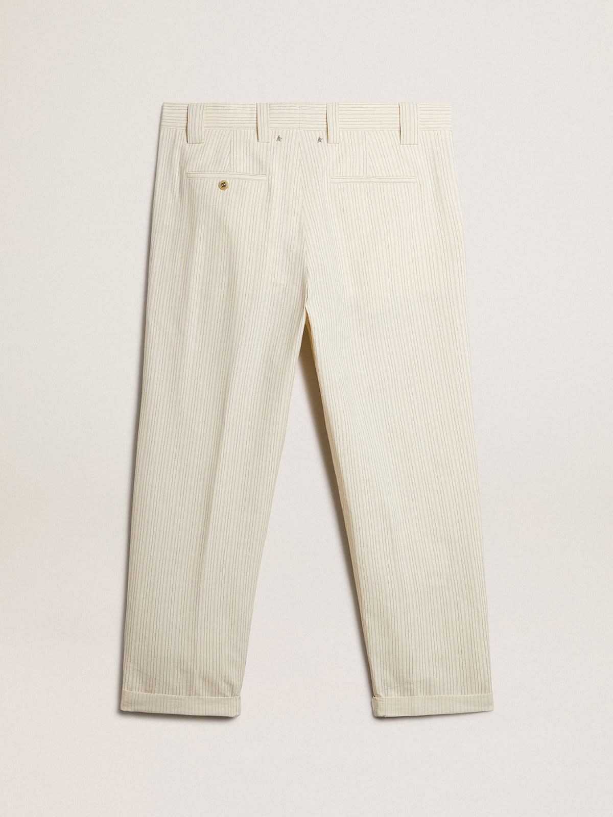 Men's cream-colored pants in striped cotton - 5