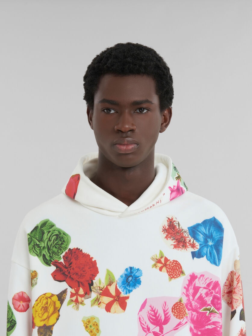 WHITE COTTON HOODIE WITH FLOWER PRINTS - 4