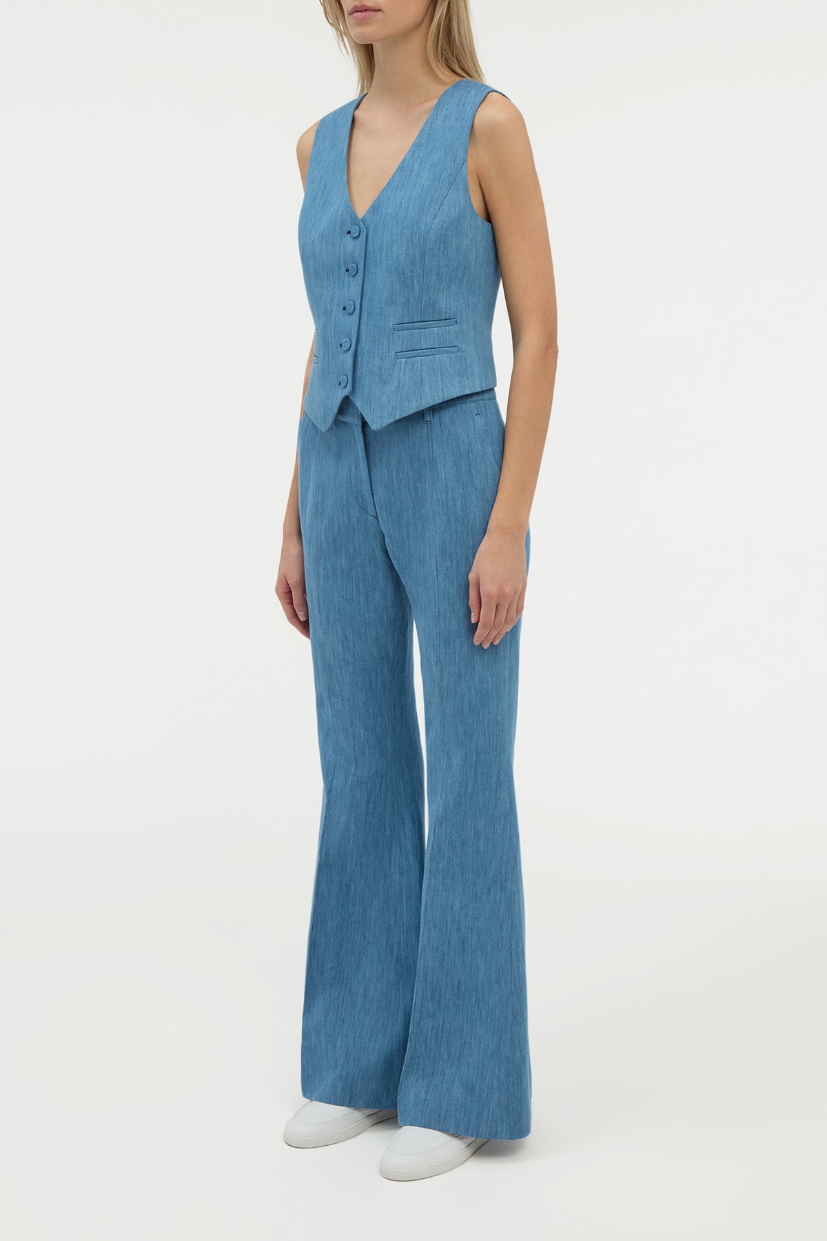 Rhein Flare Pant in Medium Blue Recycled Cotton Linen Denim - 2