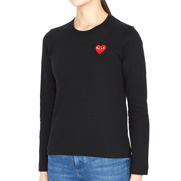 (WMNS) COMME des GARCONS PLAY Logo Long Sleeves Tee 'Black' AZ-T117-051-1 - 4