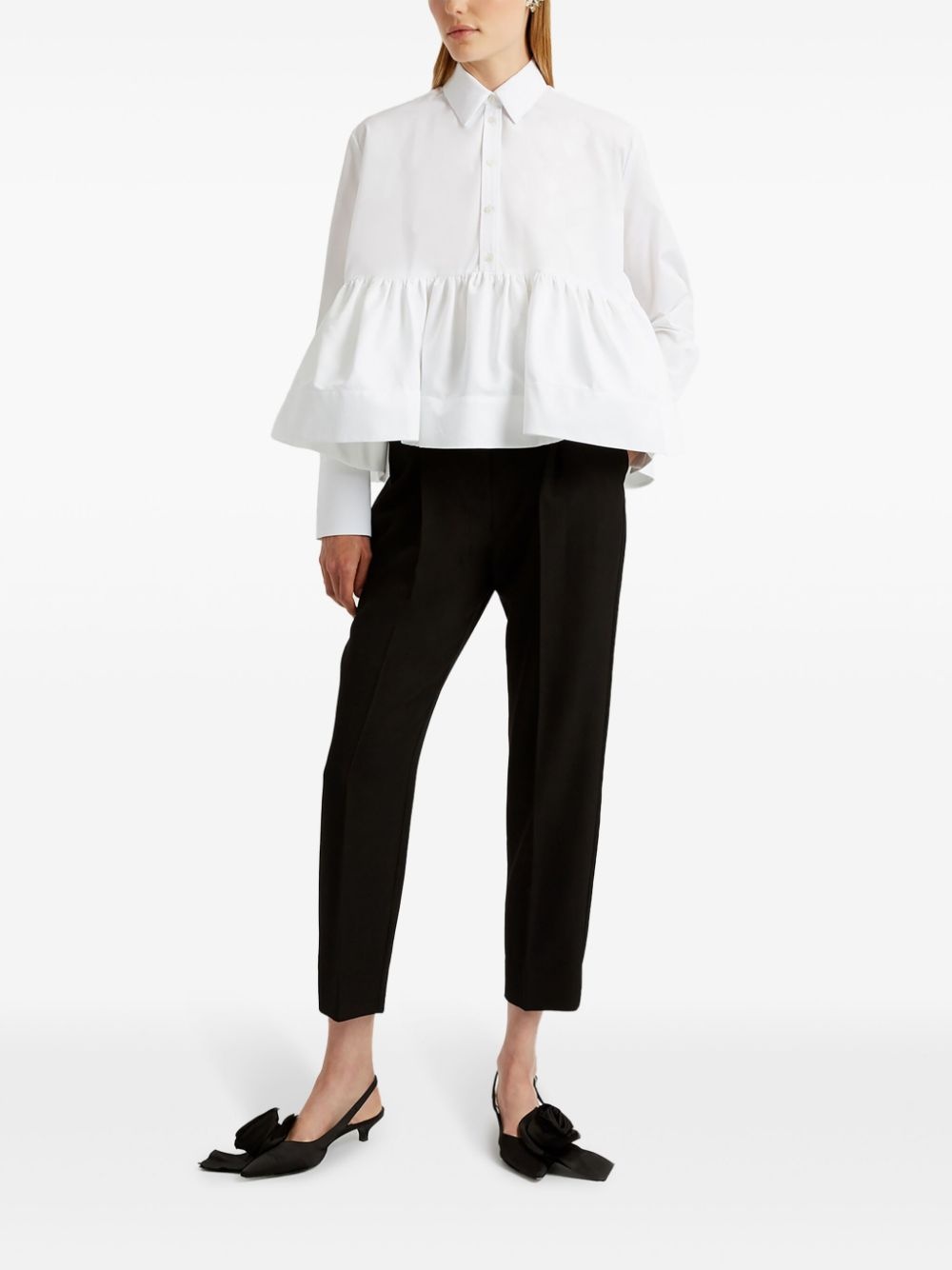 ruffle-panel cotton-poplin blouse - 2