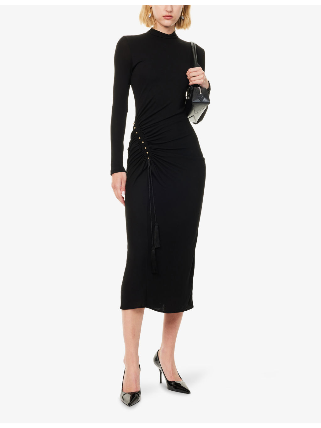 Zip-Front Bodycon Woven Midi Dress - 2