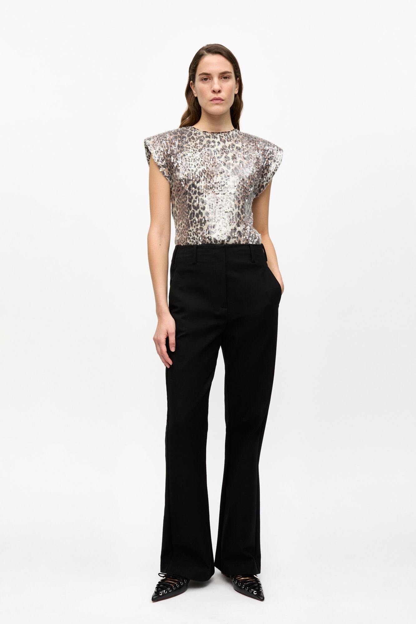 BLACK HEAVY COTTON TAILORING FLARED PANTS - 2