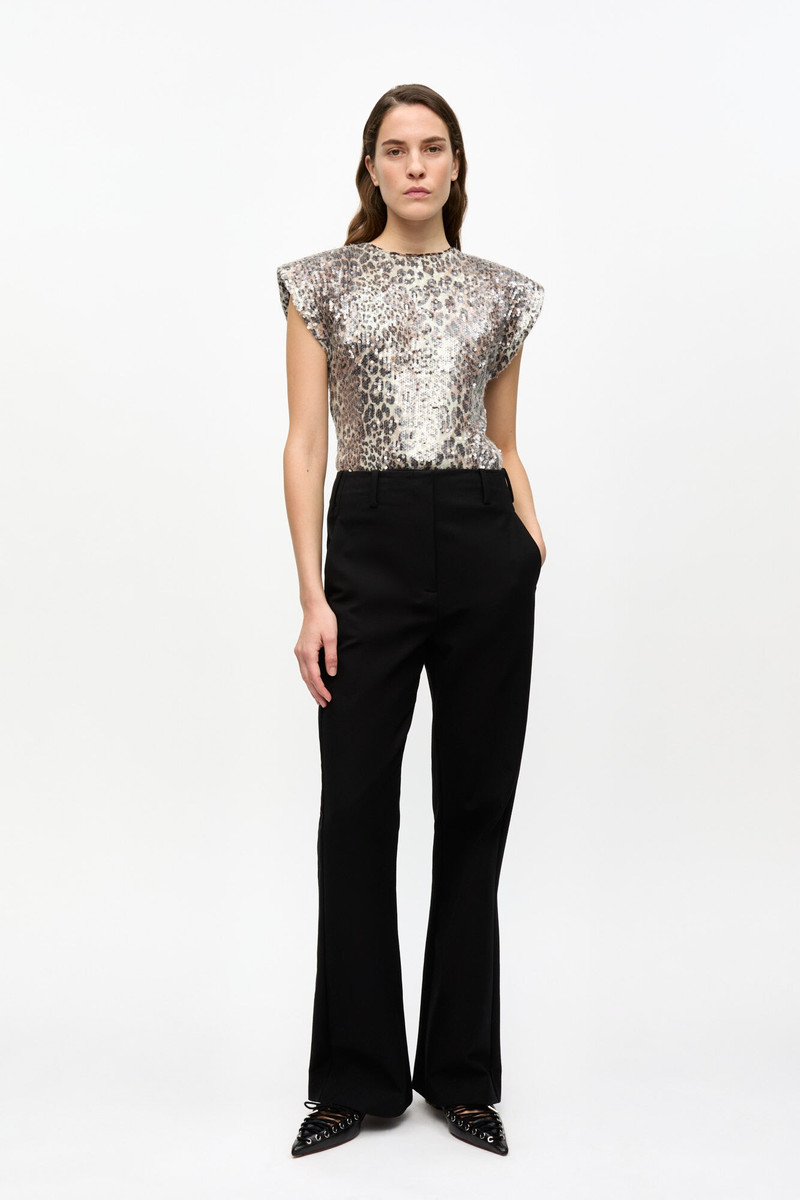GANNI BLACK HEAVY COTTON TAILORING FLARED PANTS outlook