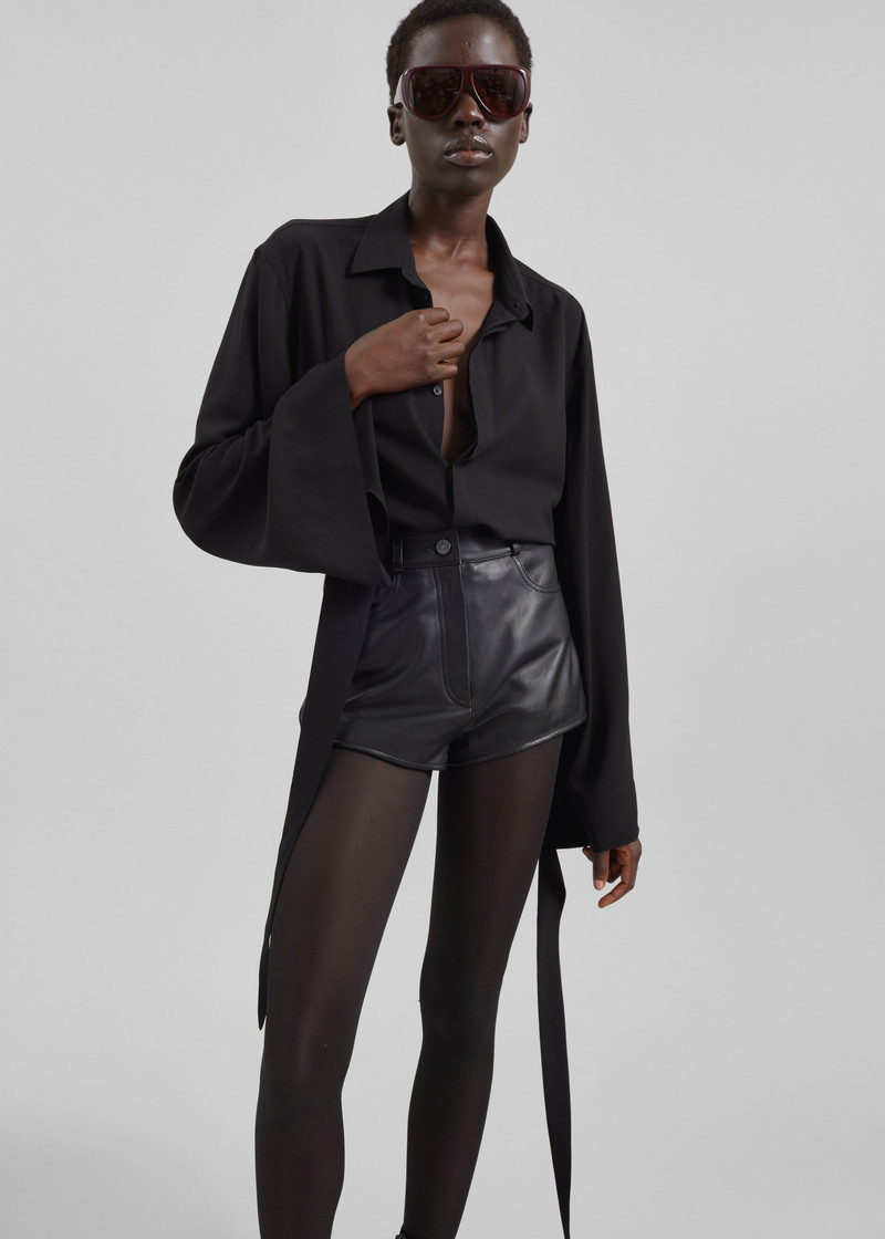 The Frankie Shop Verlin Sheer Chiffon Tie Cuff Shirt - Black outlook