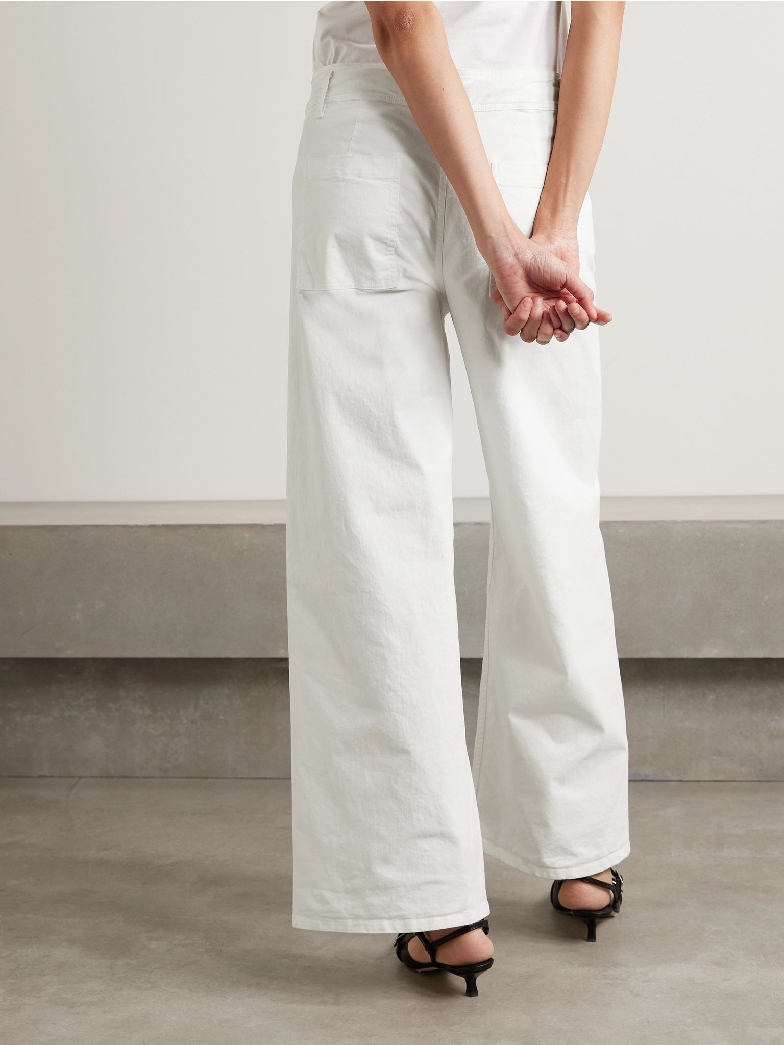 Megan cotton-blend twill wide-leg pants White - 4