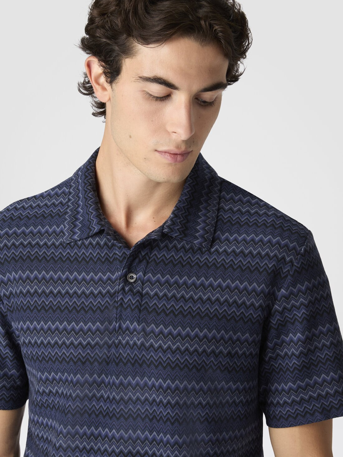 Short Sleeve Cotton Polo with Zigzag Pattern - 5