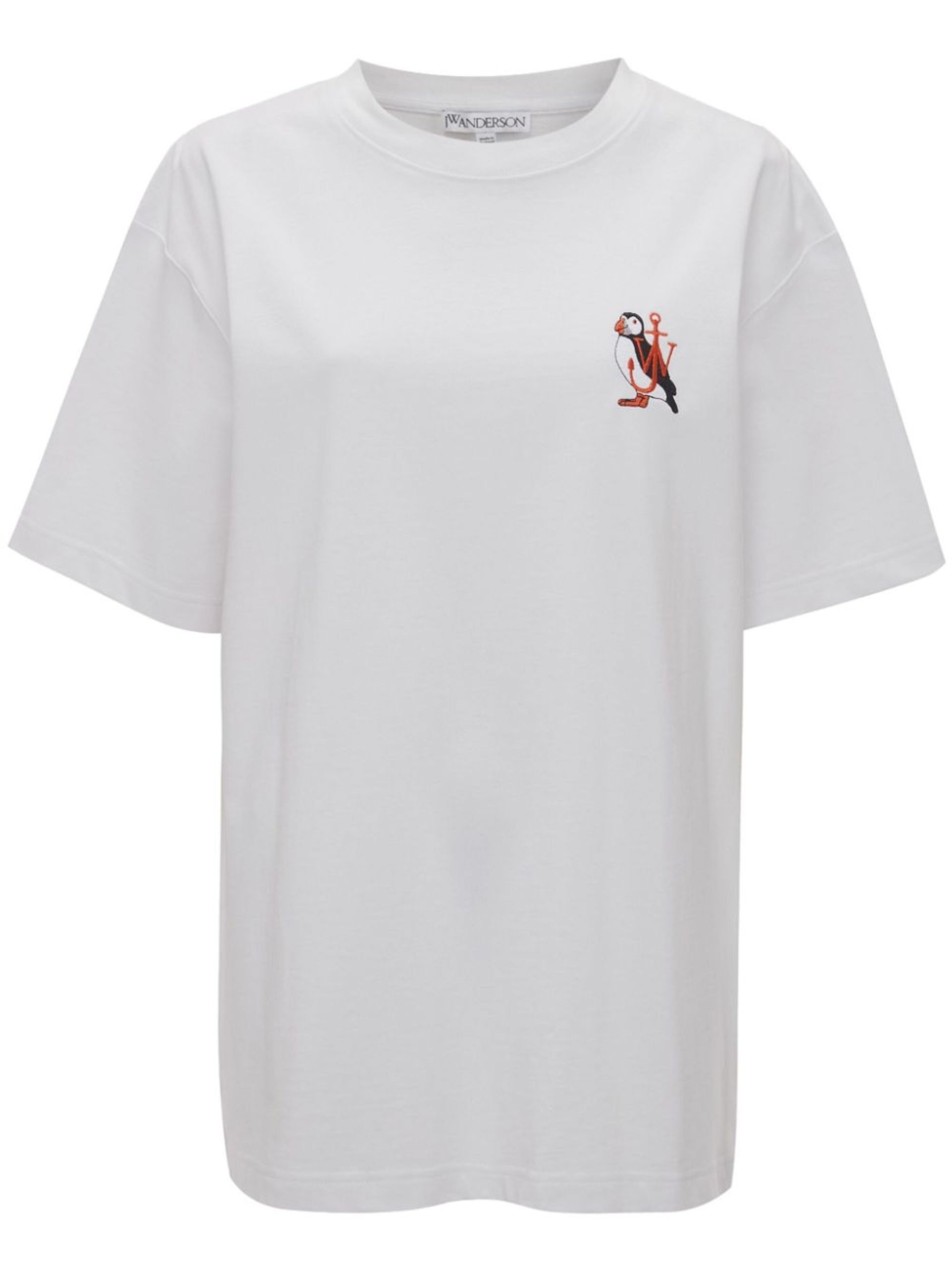 White Puffin-Embroidered Organic Cotton T-shirt - 1