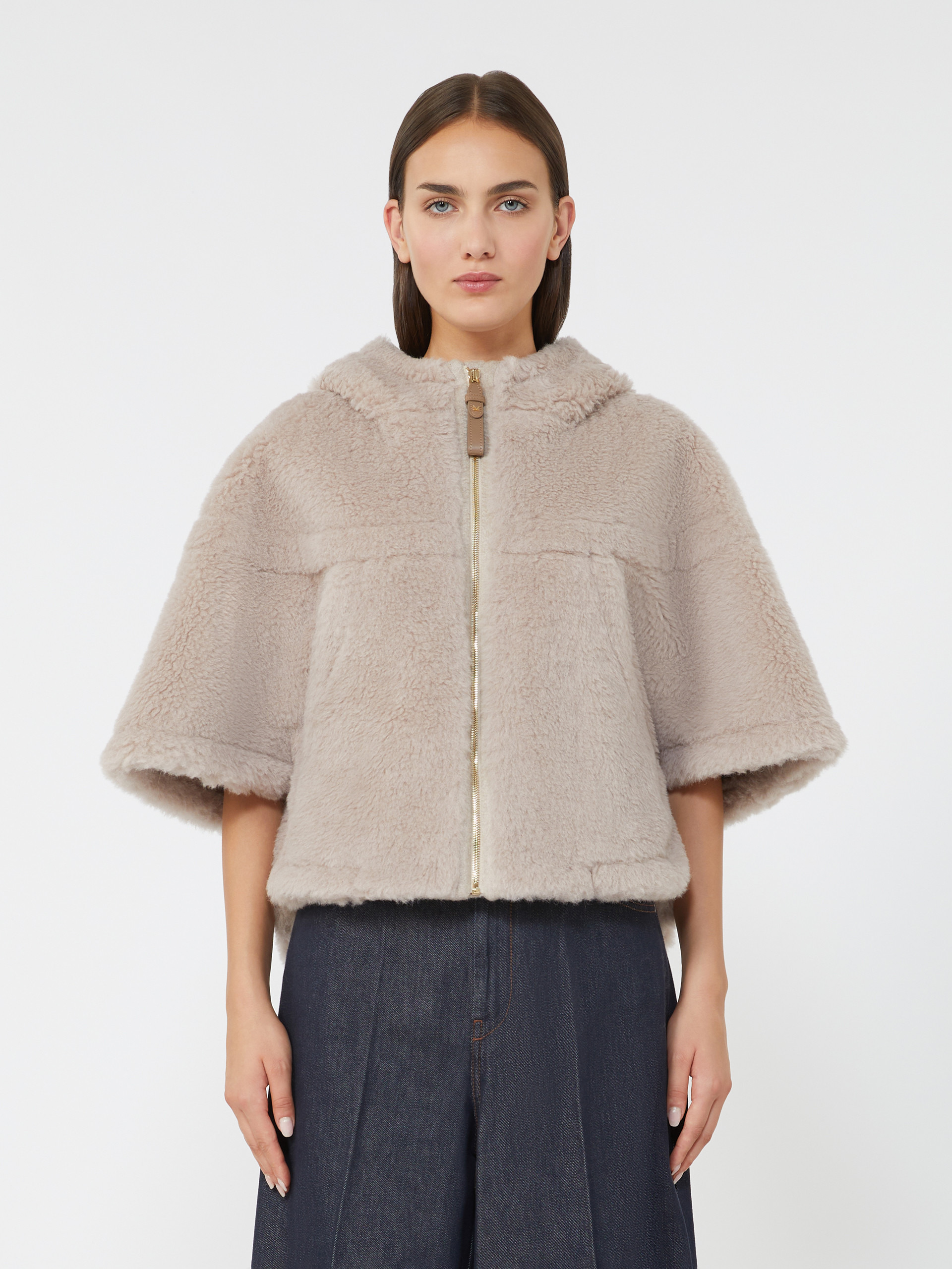 PETALO1 Alpaca and wool Teddy fabric boxy cape - 3