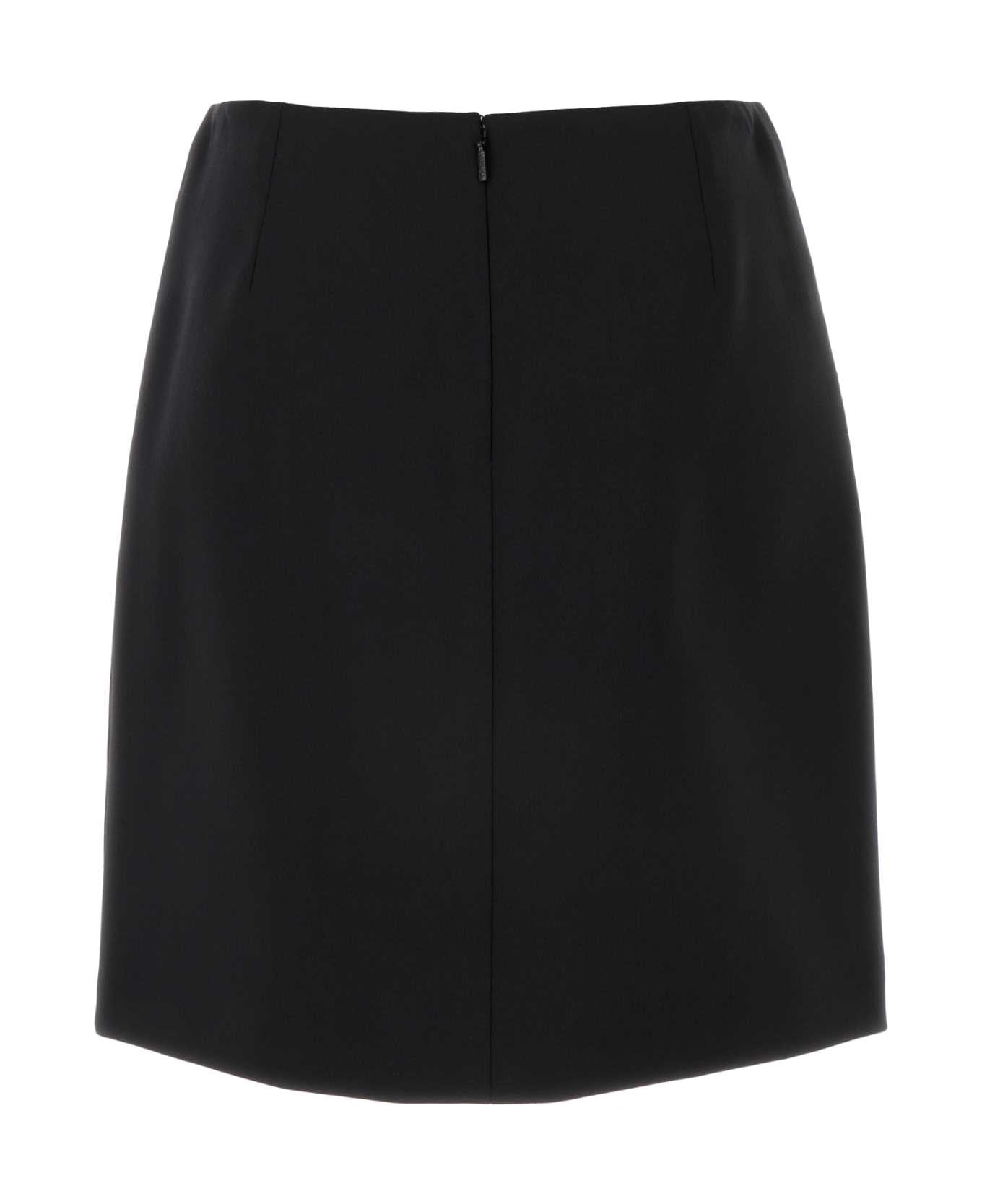 Black Stretch Wool Skirt - 2