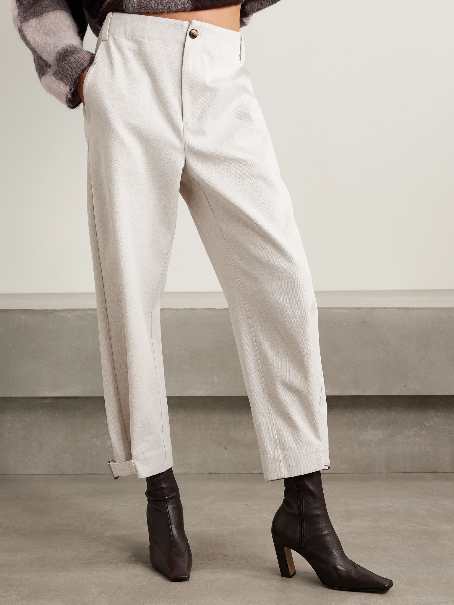 Kay cotton-blend gabardine tapered pants Ecru - 3