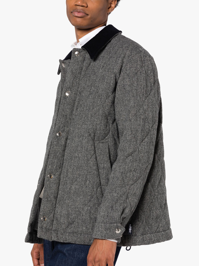 TEEMING GREY HERRINGBONE WOOL QUILTED COACH JACKET 5