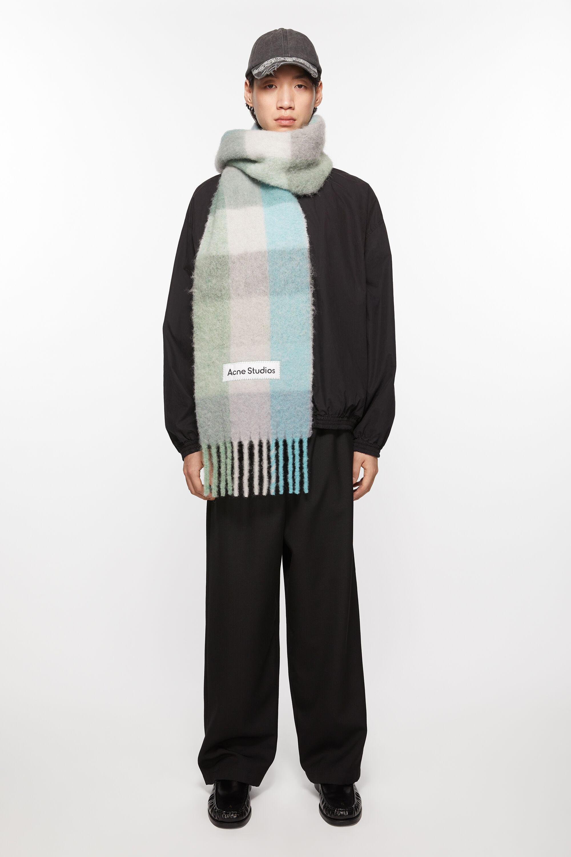 Mohair checked scarf - Turquoise/Grey/Mint Green - 3